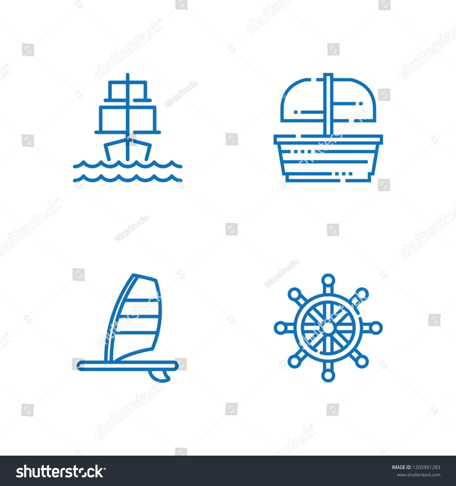 SVG of Collection of 4 sailboat outline icons include icons such as windsurf, sailing ship, rudder svg