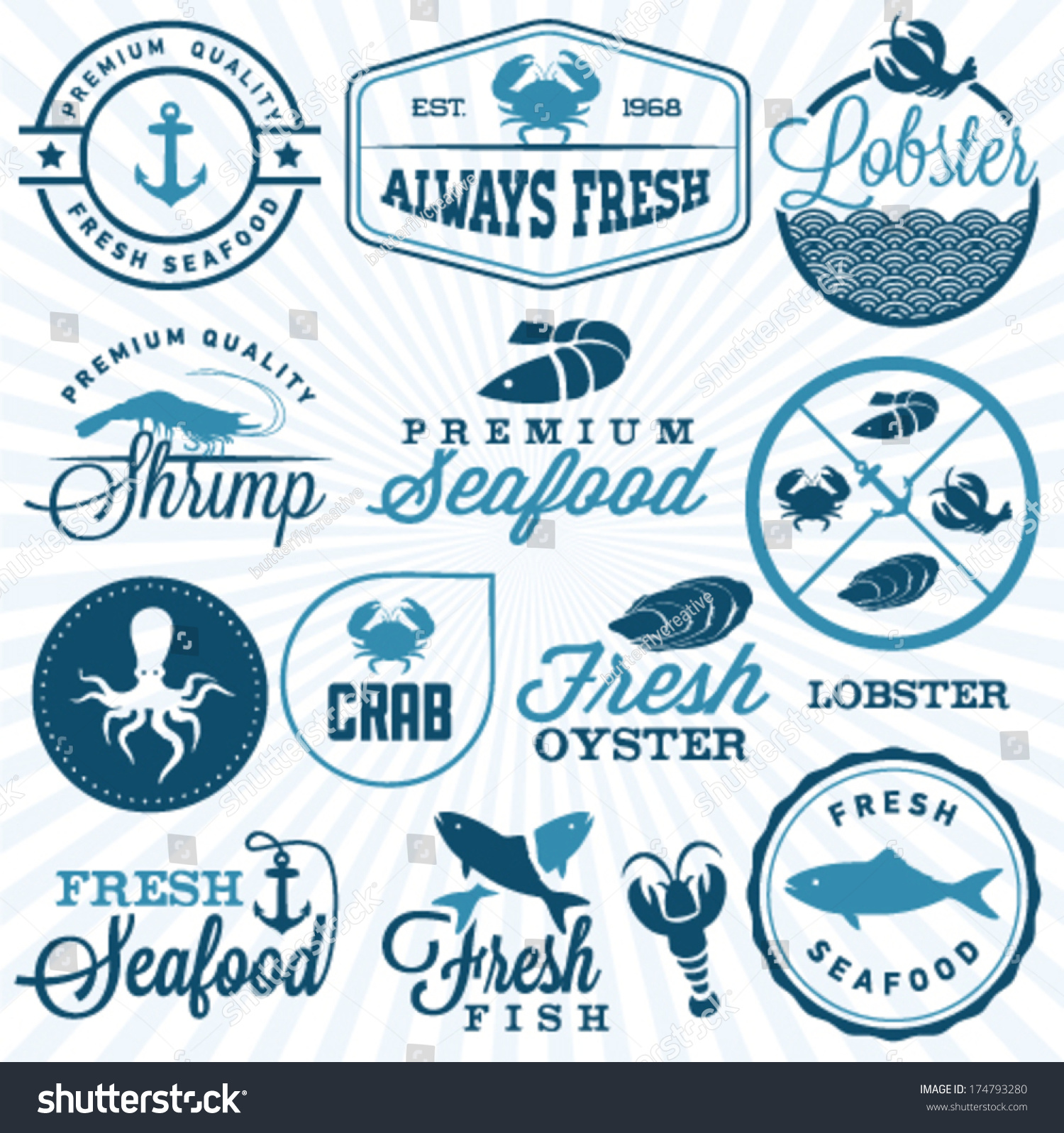 Collection Seafood Restaurant Labels Badges Icons Stock Vector (Royalty ...