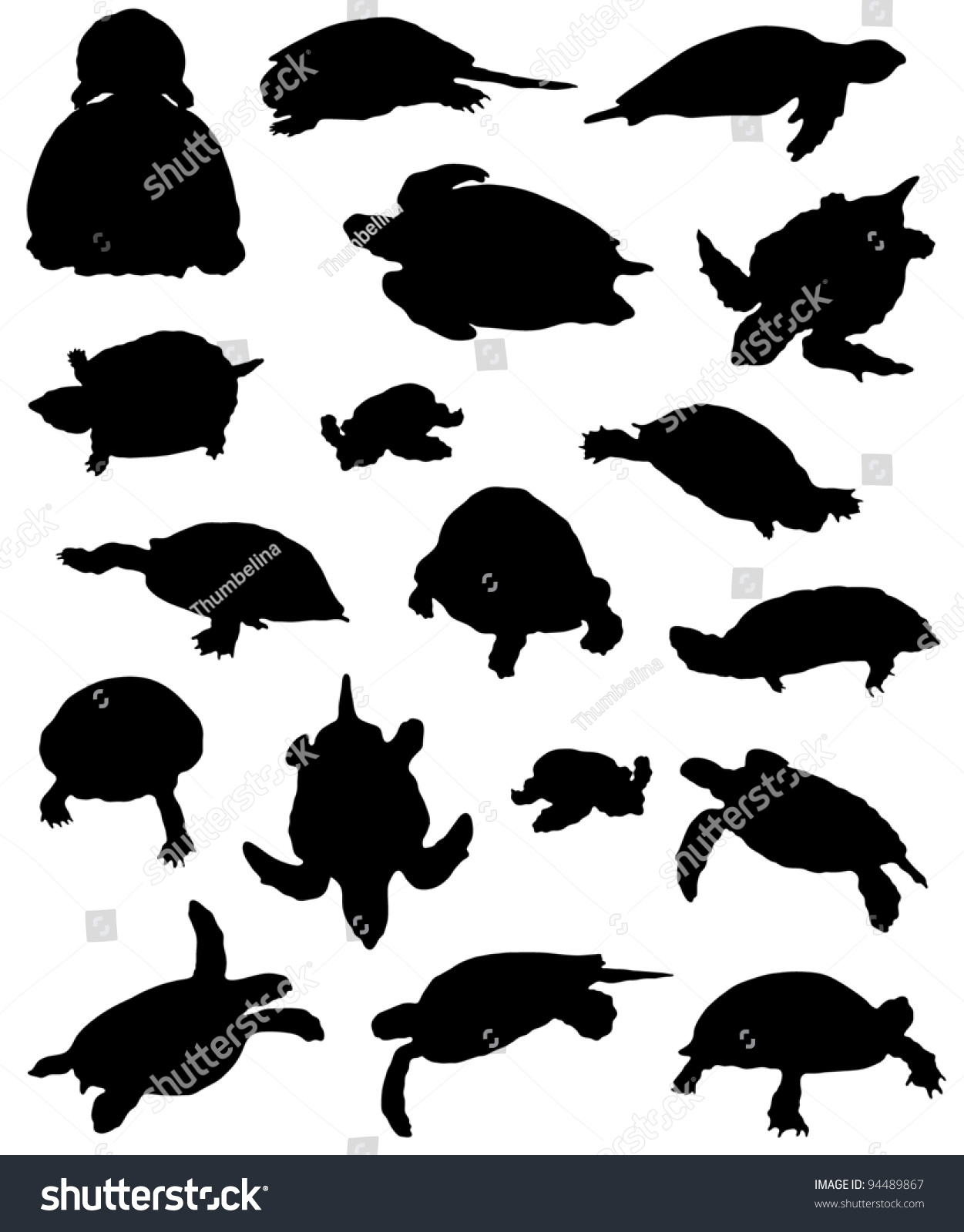 Collection Silhouettes Turtles Stock Vector (Royalty Free) 94489867