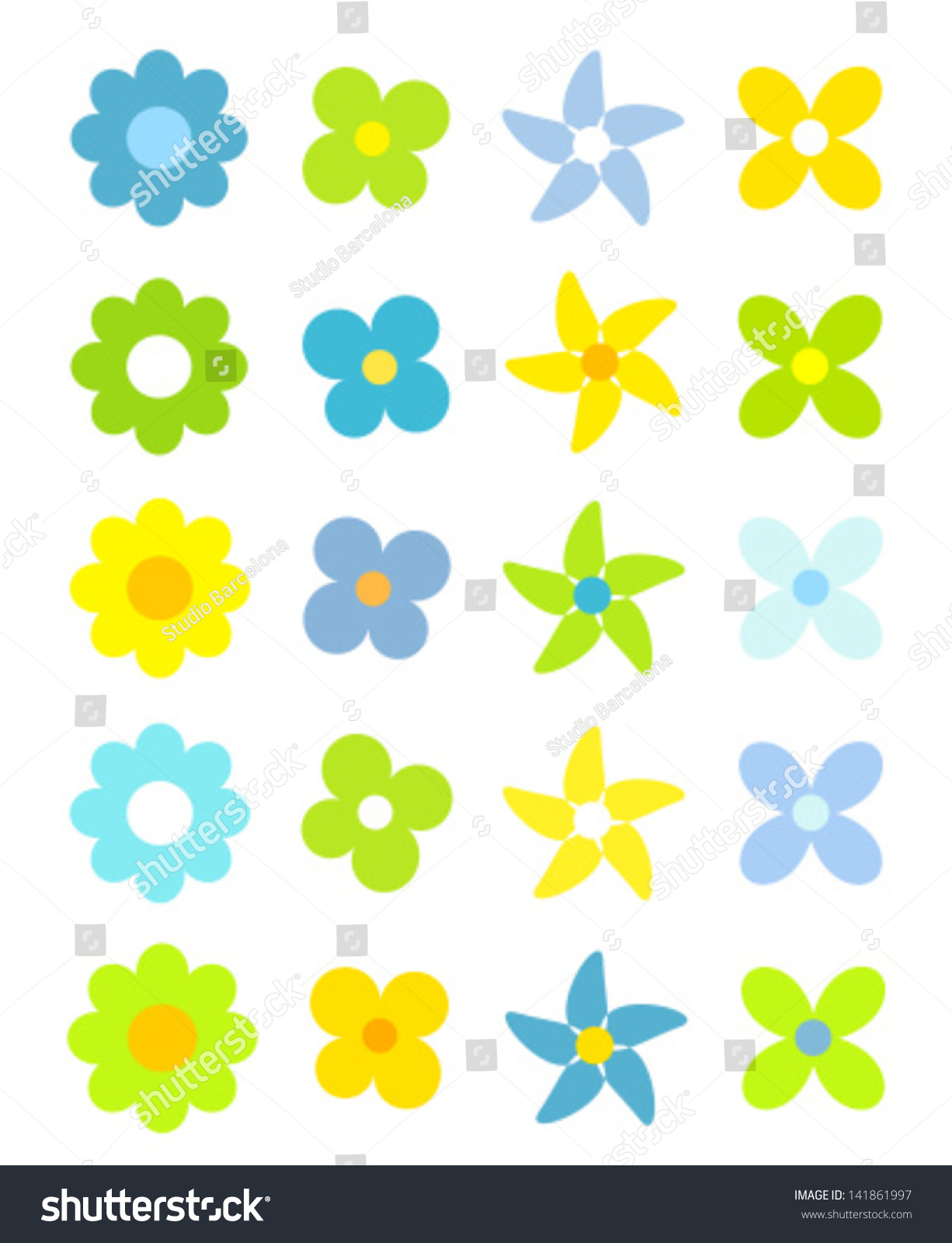 Collection Of Simple Cute Flowers For Design. Vector Illustration ...