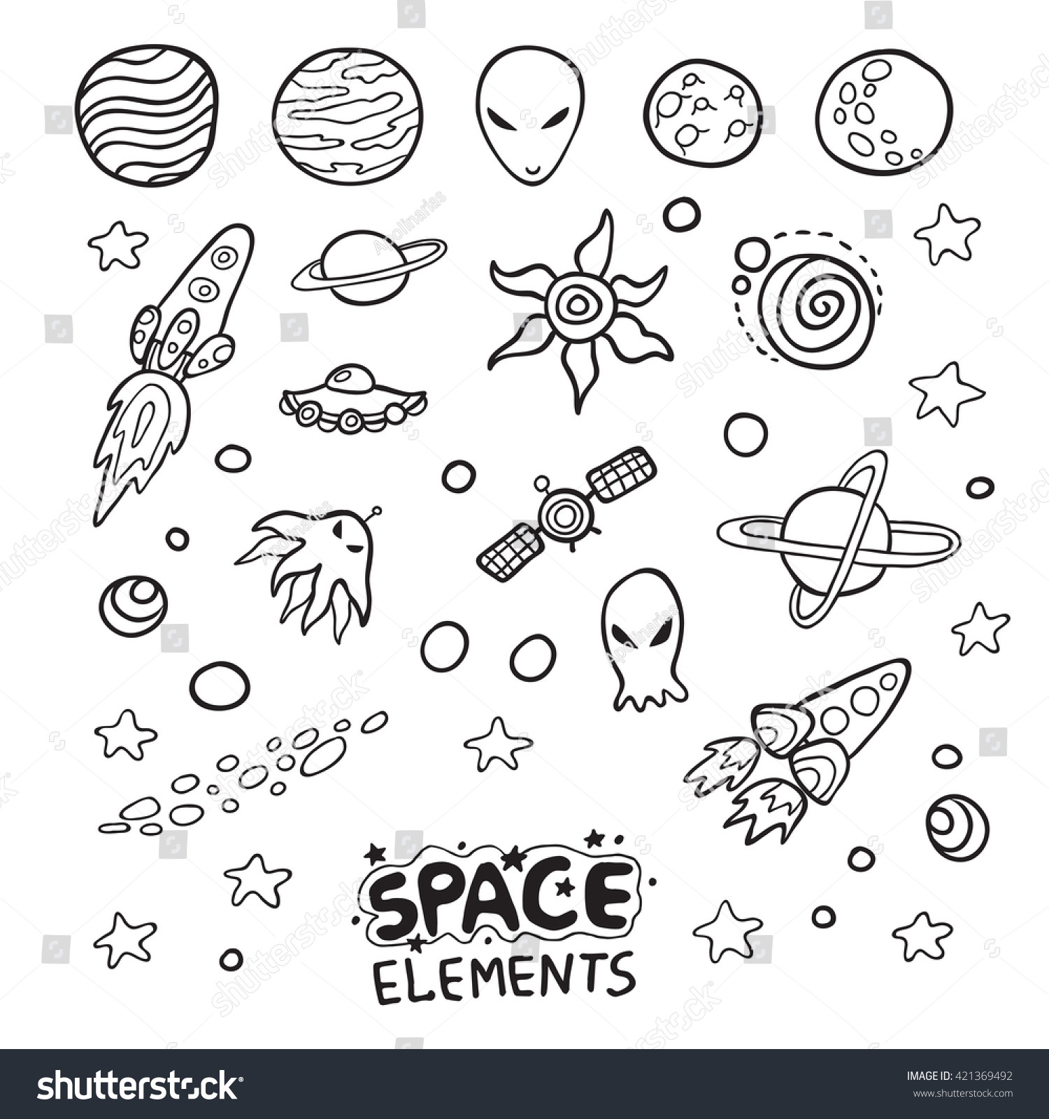 Collection Space Elements Cute Doodle Vector Stock Vector (Royalty Free ...