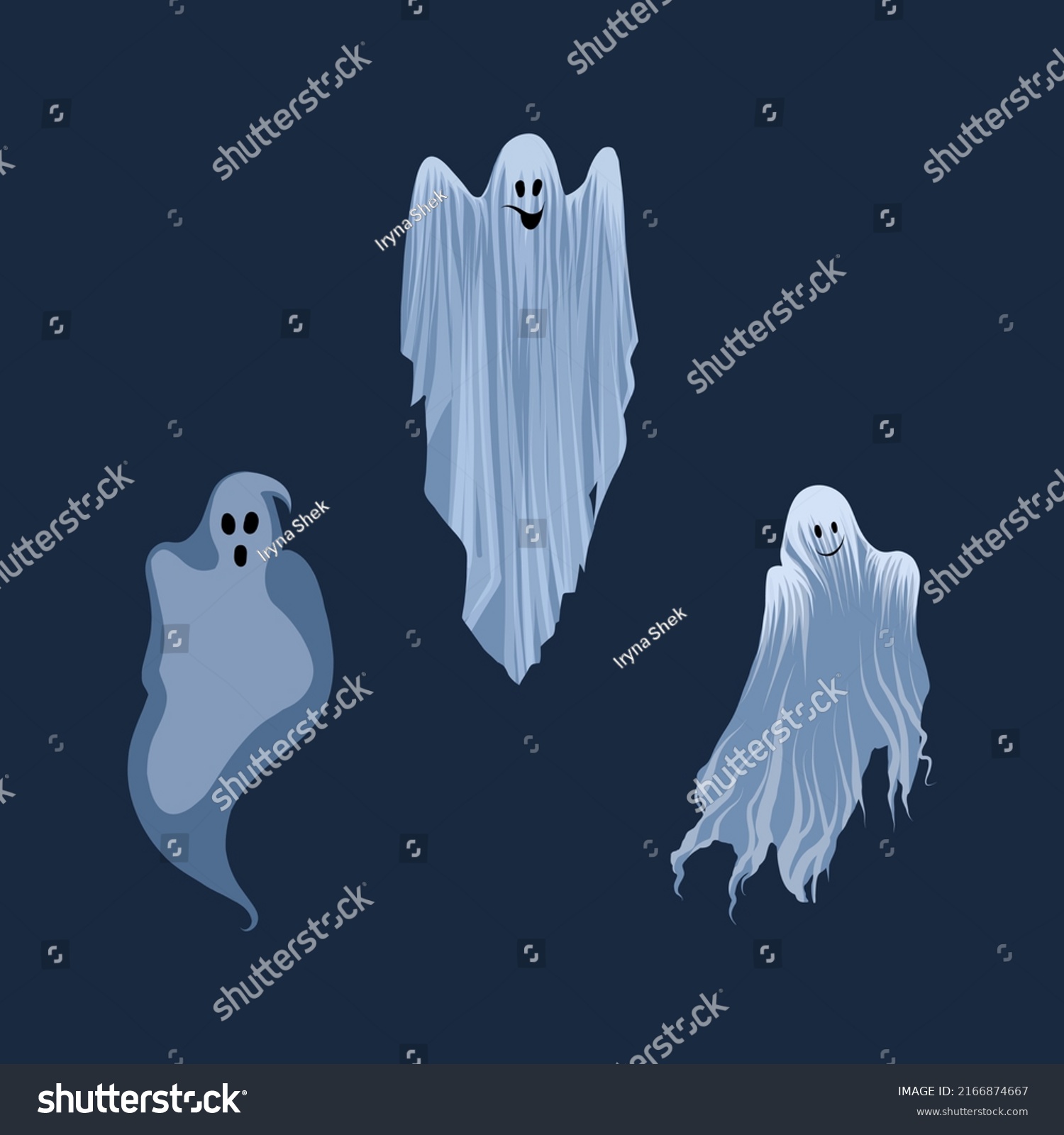 Collection Spooky Ghosts Halloween Floating Apparitions Stock Vector ...