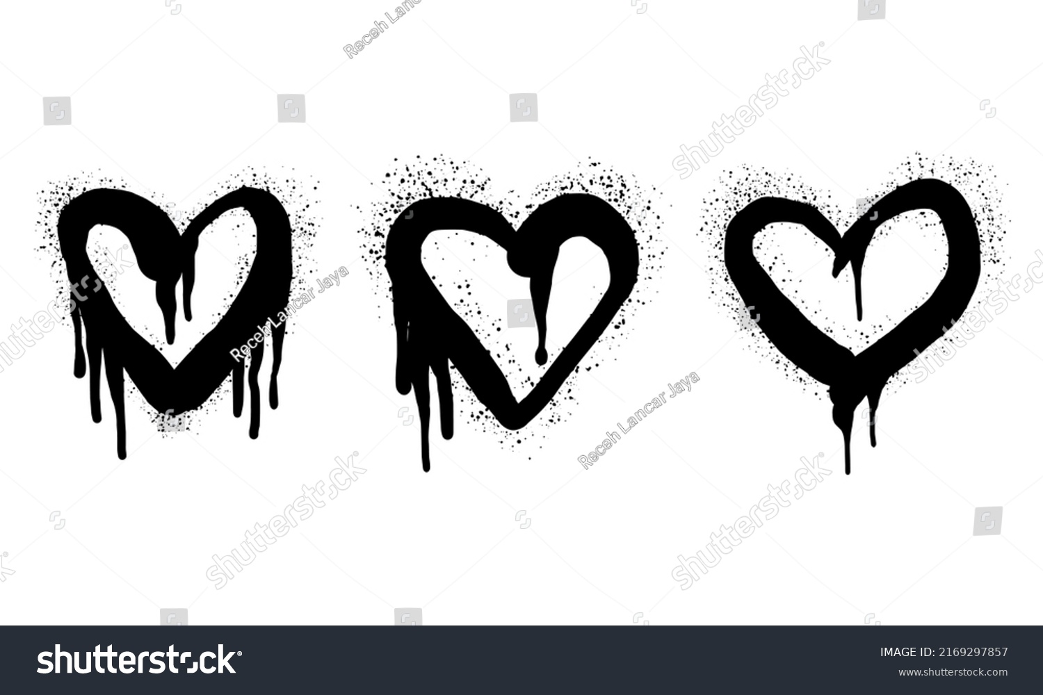 SVG of collection of Spray painted graffiti heart sign in black over white. Love heart drip symbol.  isolated on white background. vector illustration svg
