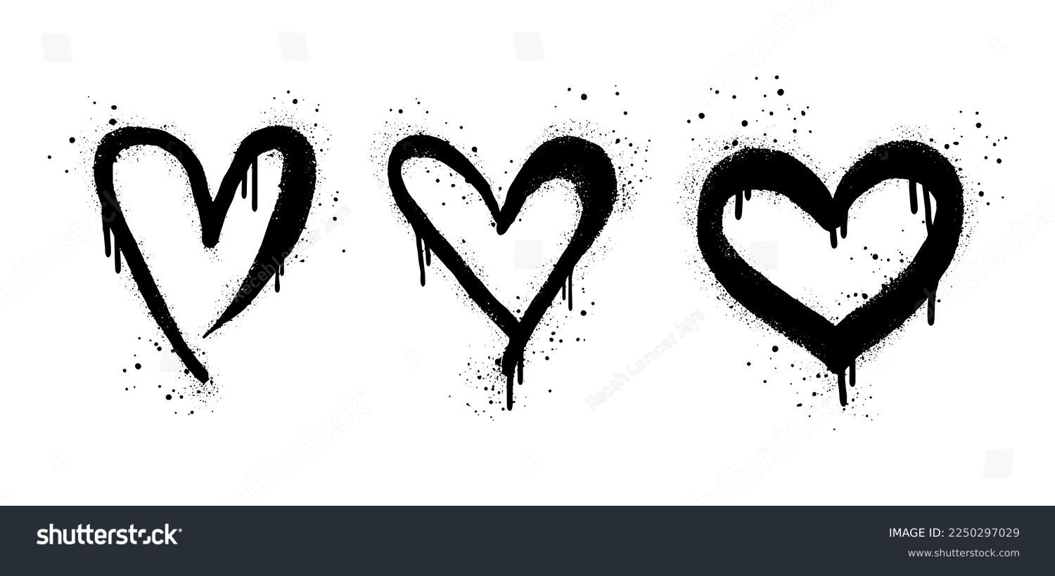 SVG of collection of Spray painted graffiti heart sign in black over white. Love heart drip symbol.  isolated on white background. vector illustration svg