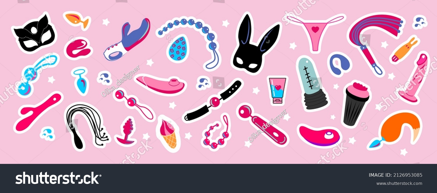 Collection Stickers Sex Toys Vector Illustration Stock Vector Royalty Free 2126953085