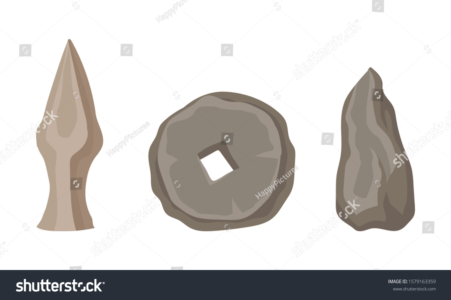 Collection Stone Age Tools Weapon Prehistoric Stock Vector Royalty