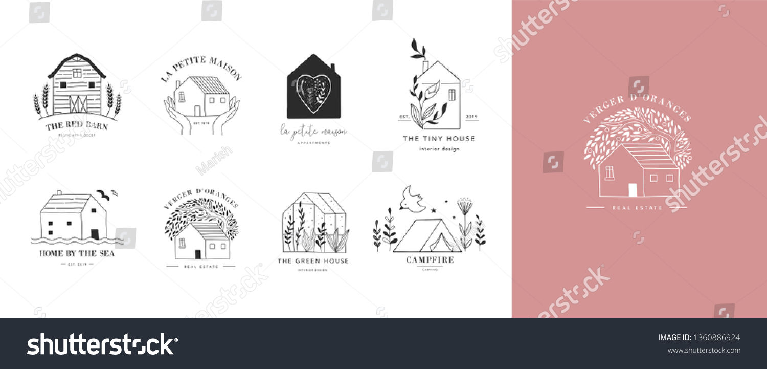 Collection Hand Drawn Home House Logos Stock Vector Royalty Free