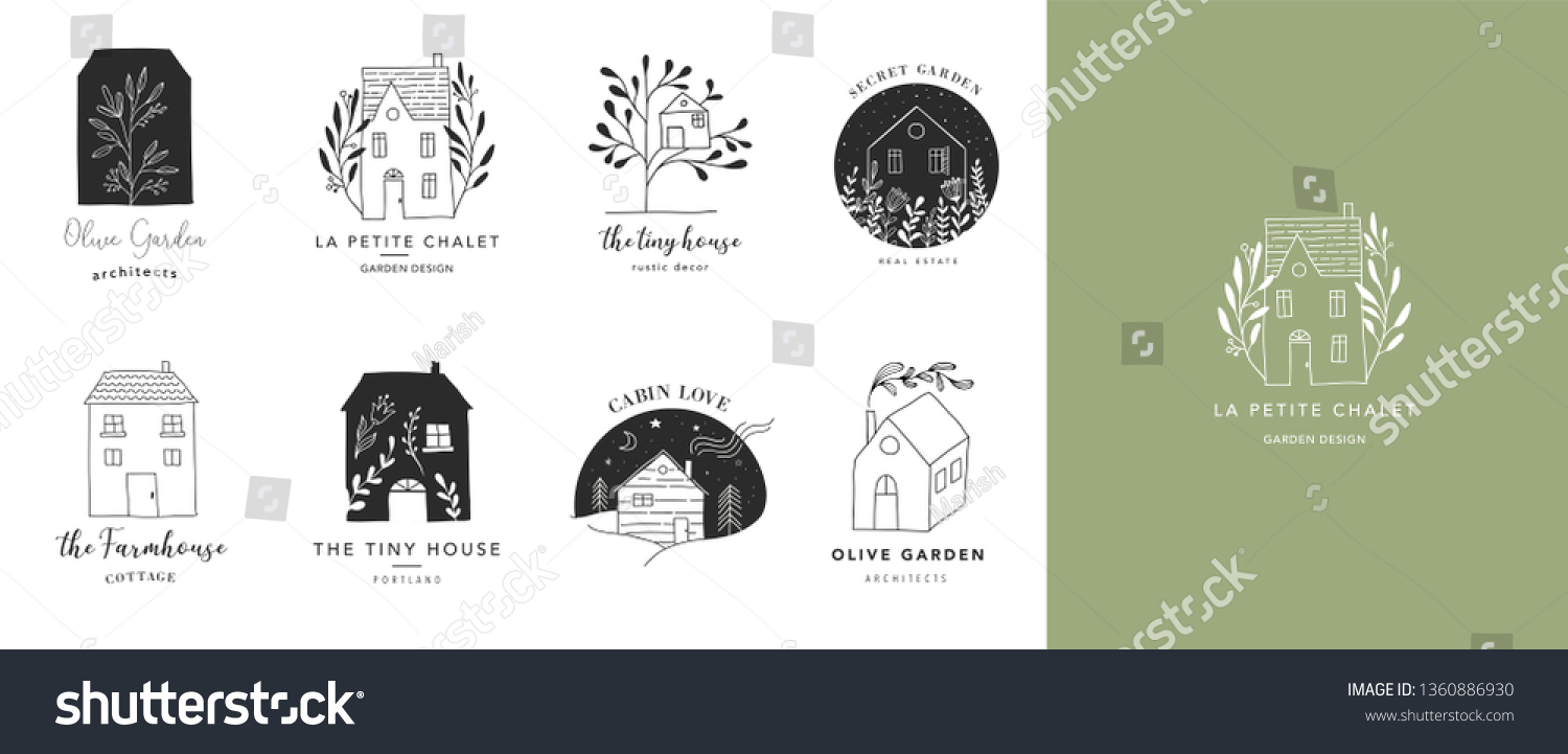 SVG of Collection of the hand drawn home, house logos, icons, gardens and cabins. Vector illustrations svg