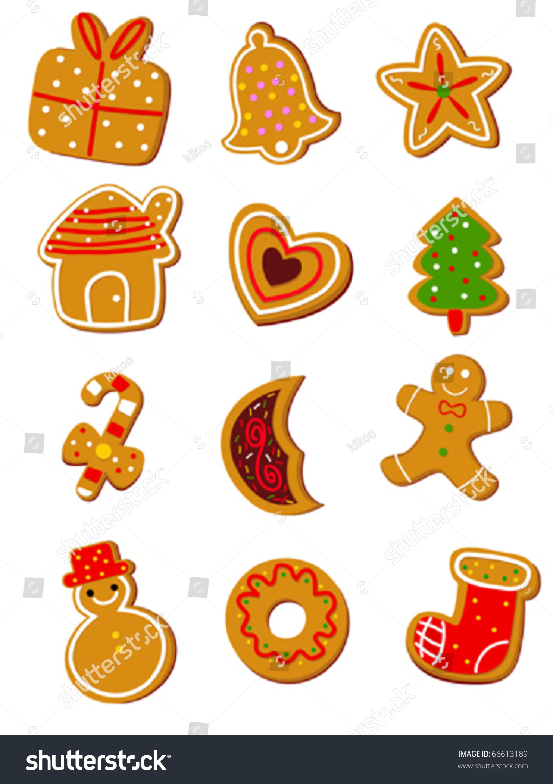 Collection Twelve Christmas Cookies Isolated On Stock Vector 66613189 ...