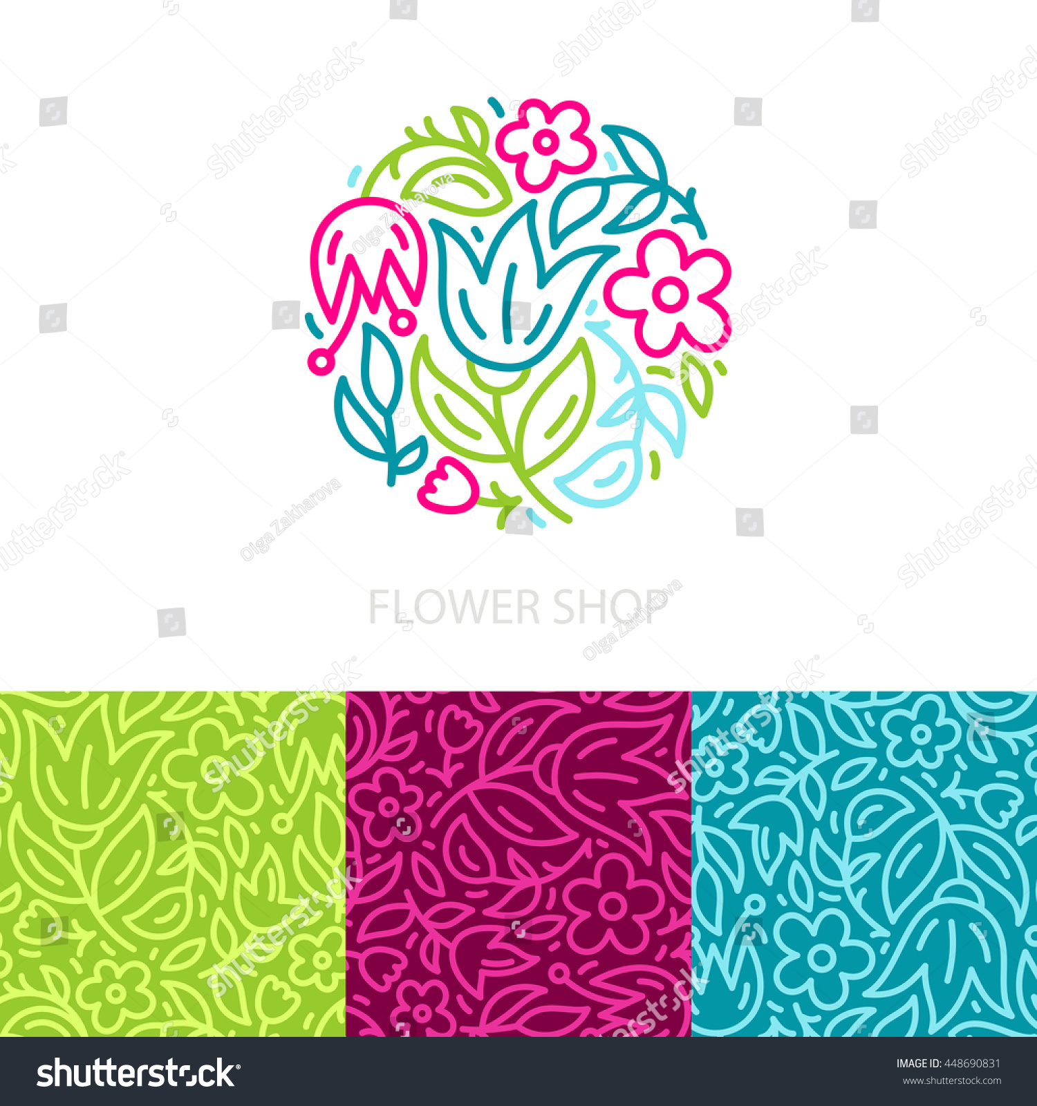 Download Collection Unique Floral Logo Three Seamless Stock Vector ...