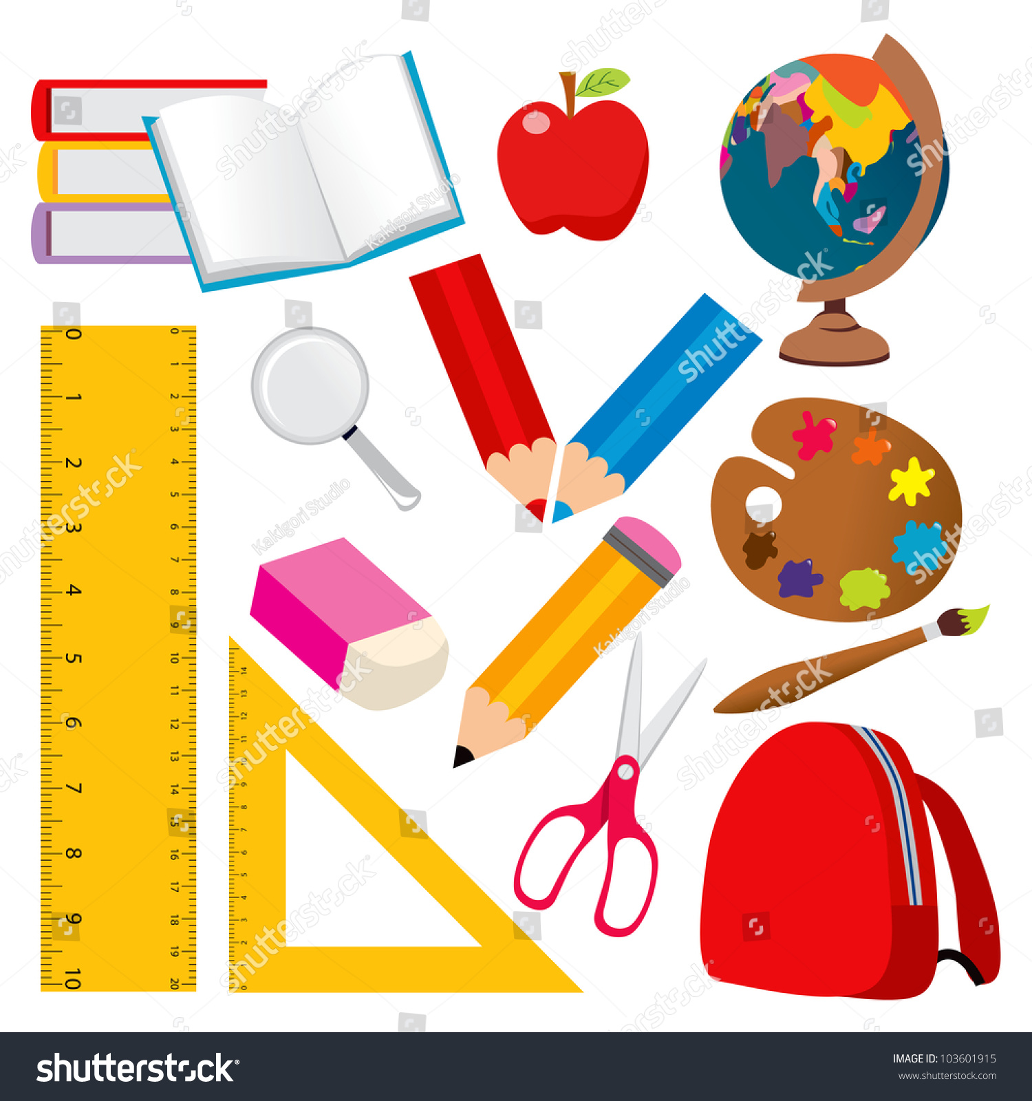 Collection Various Back School Student Objects Stock Vector (Royalty ...