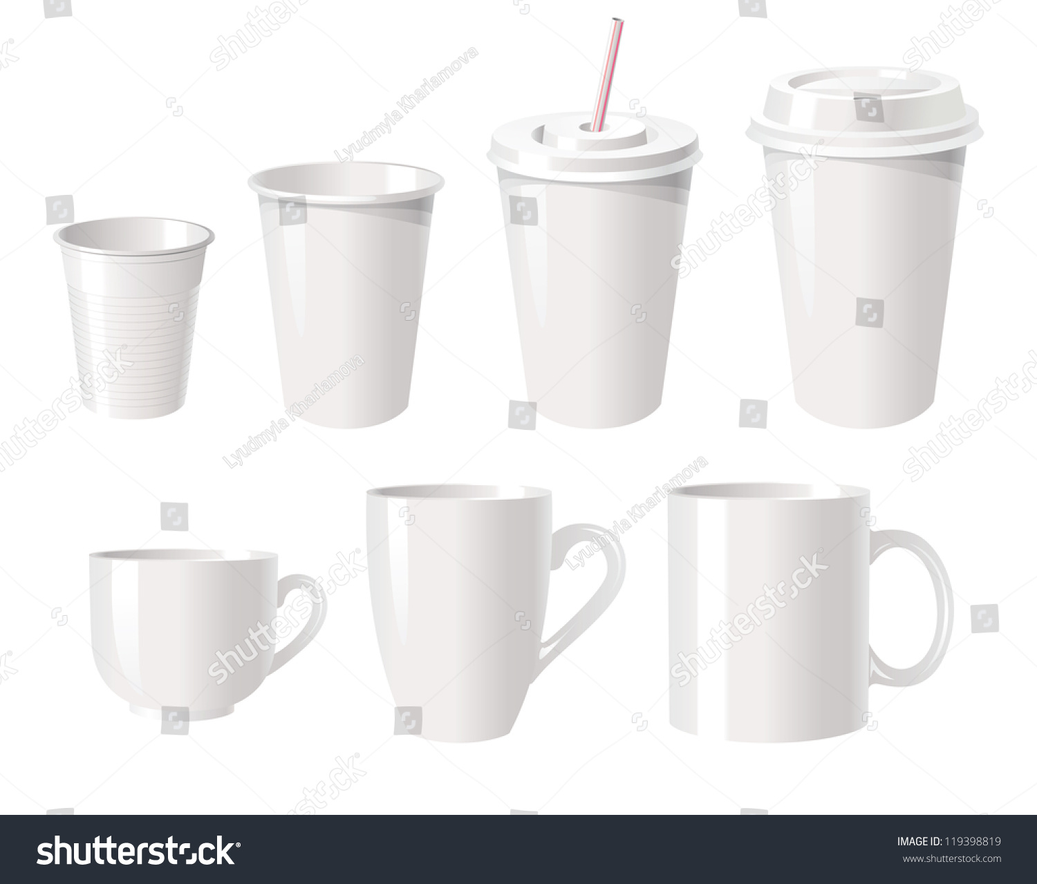 SVG of Collection of various white coffee cups isolated on white background, vector illustration svg