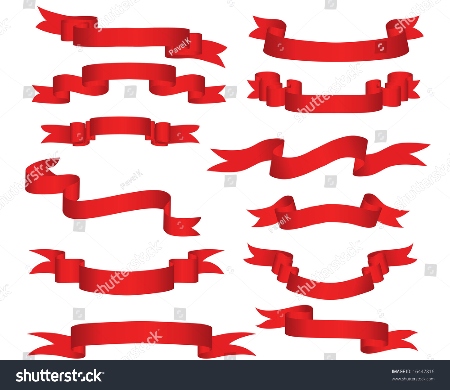 Collection Of Vector Brightly Red Ribbons In Different Shape - 16447816 ...