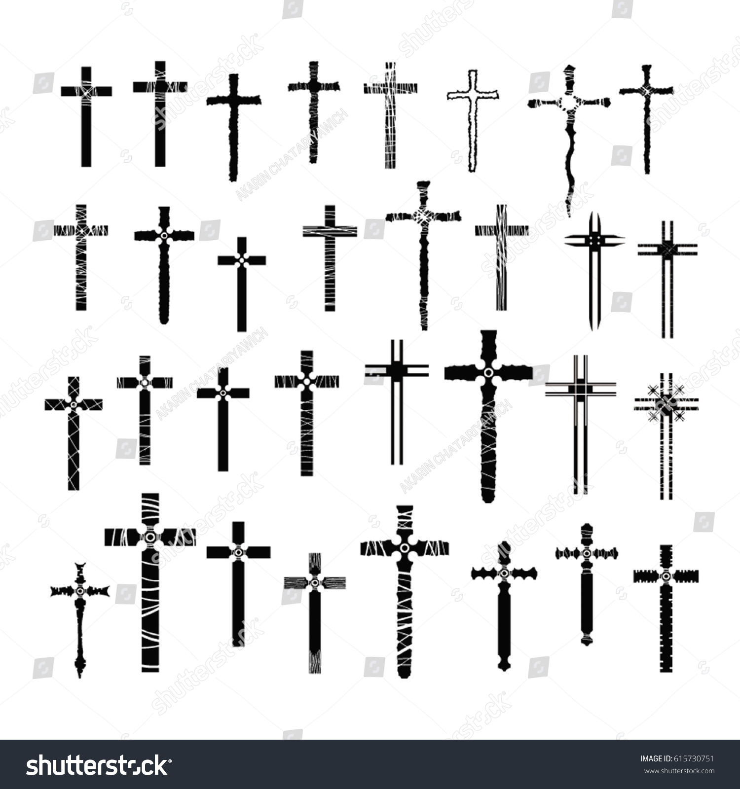 Collection Vector Crosses Stock Vector (Royalty Free) 615730751