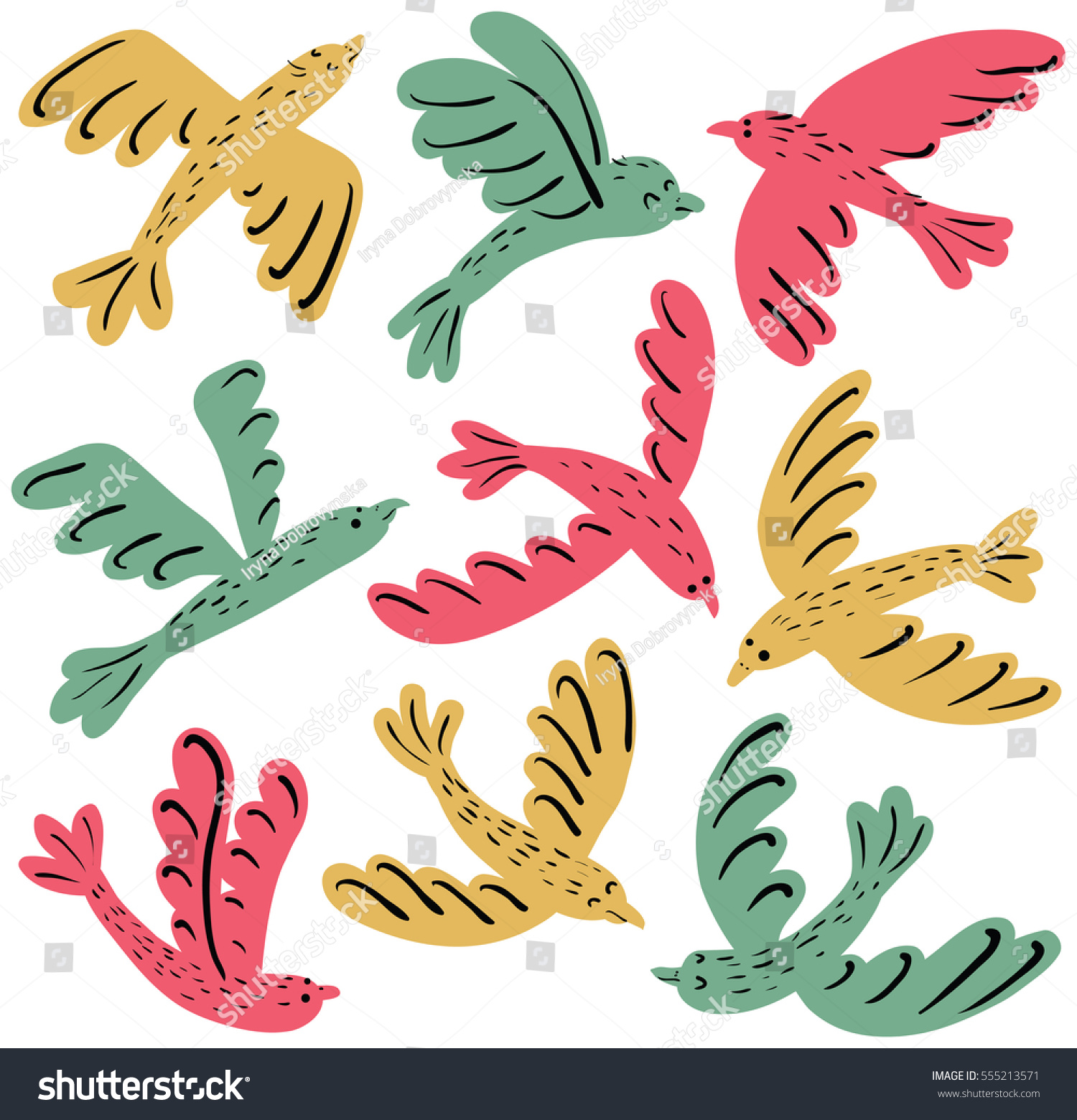 Collection Vector Cute Flying Birds Isolated Stock Vector (Royalty Free ...