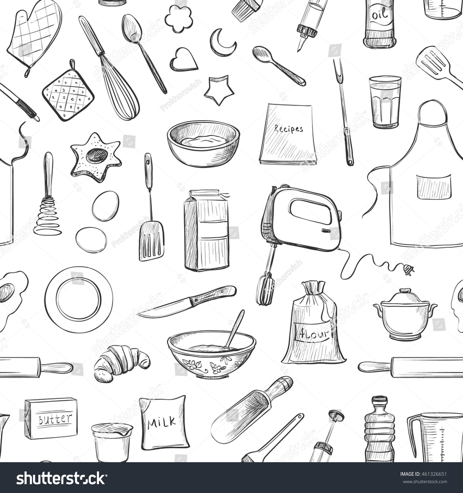 Collection Vector Drawings Kitchen Utensils Ingredients Stock Vector ...