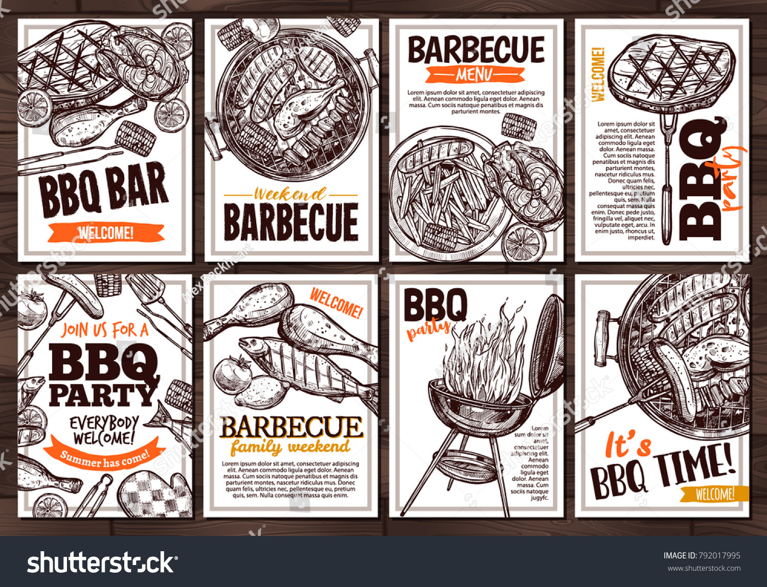 collection vector hand drawn posters grilled stock vector royalty