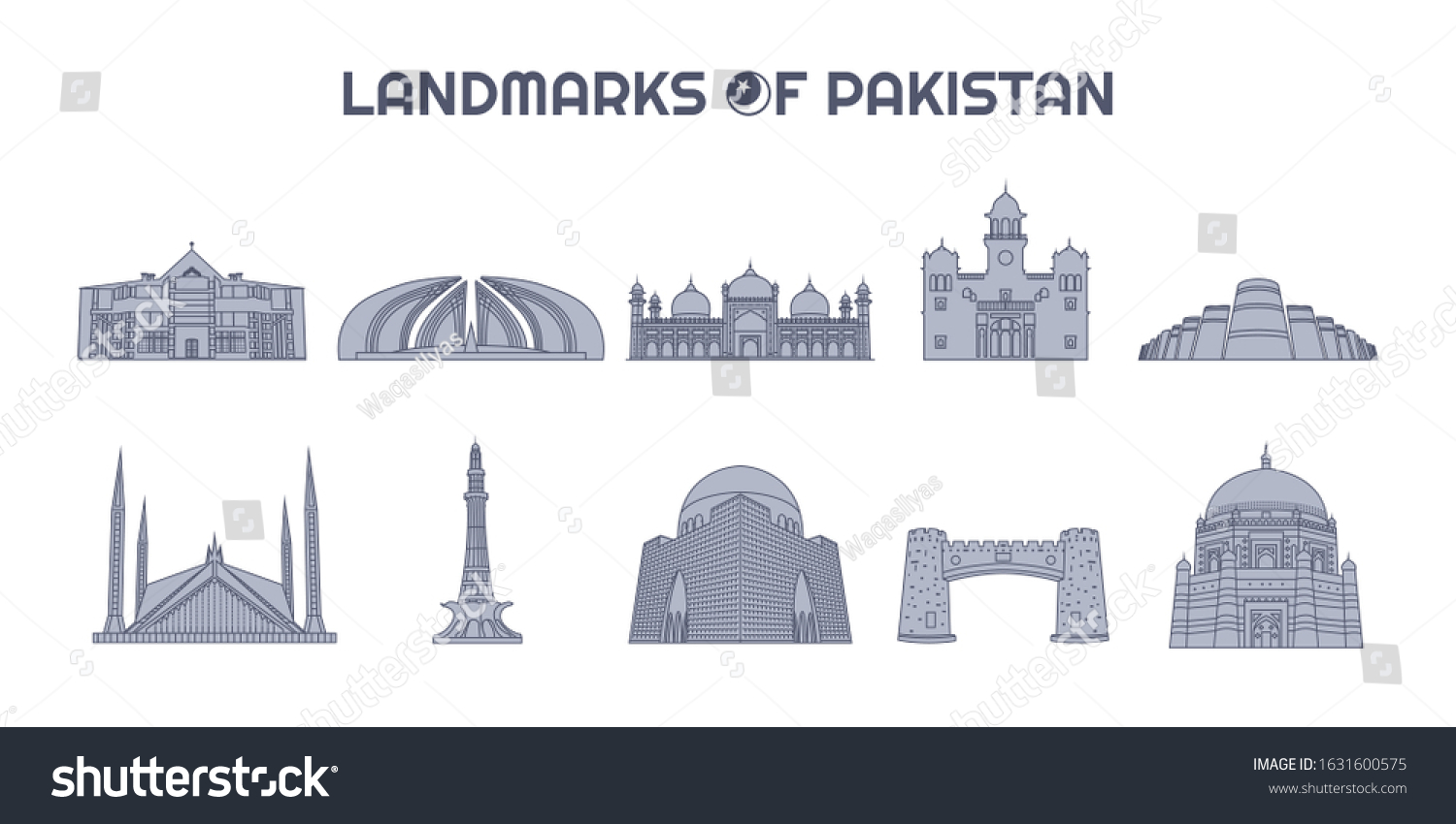 SVG of Collection of Vector Landmarks of Pakistan in Line Art Style, Icons, Illustrations Set, Lahore, Multan, Karachi, Islamabad, Quetta, Peshawar, Bahawalpur svg
