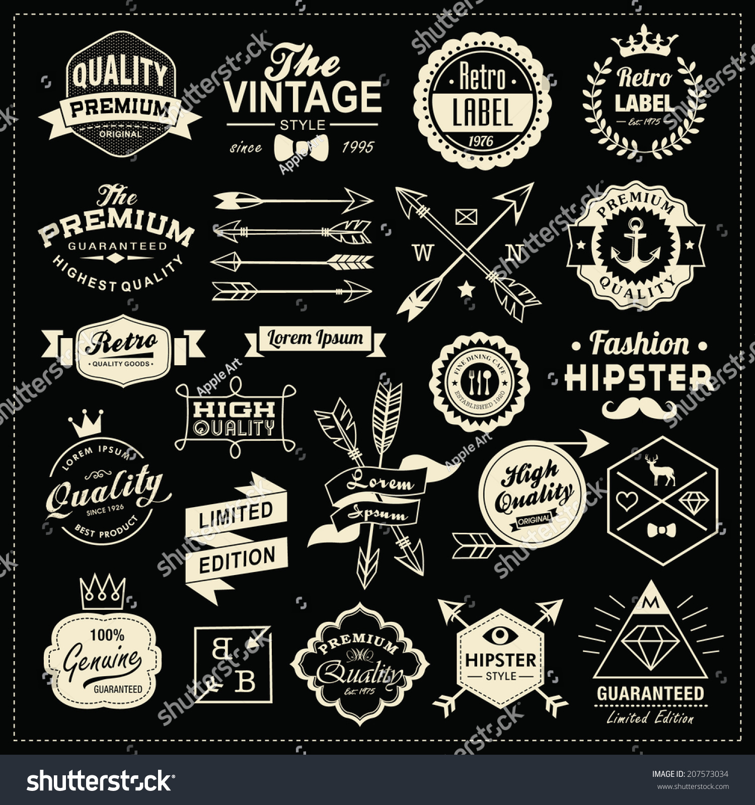 Collection Of Vintage Labels, Arrows, Ribbons, Symbols And Design ...