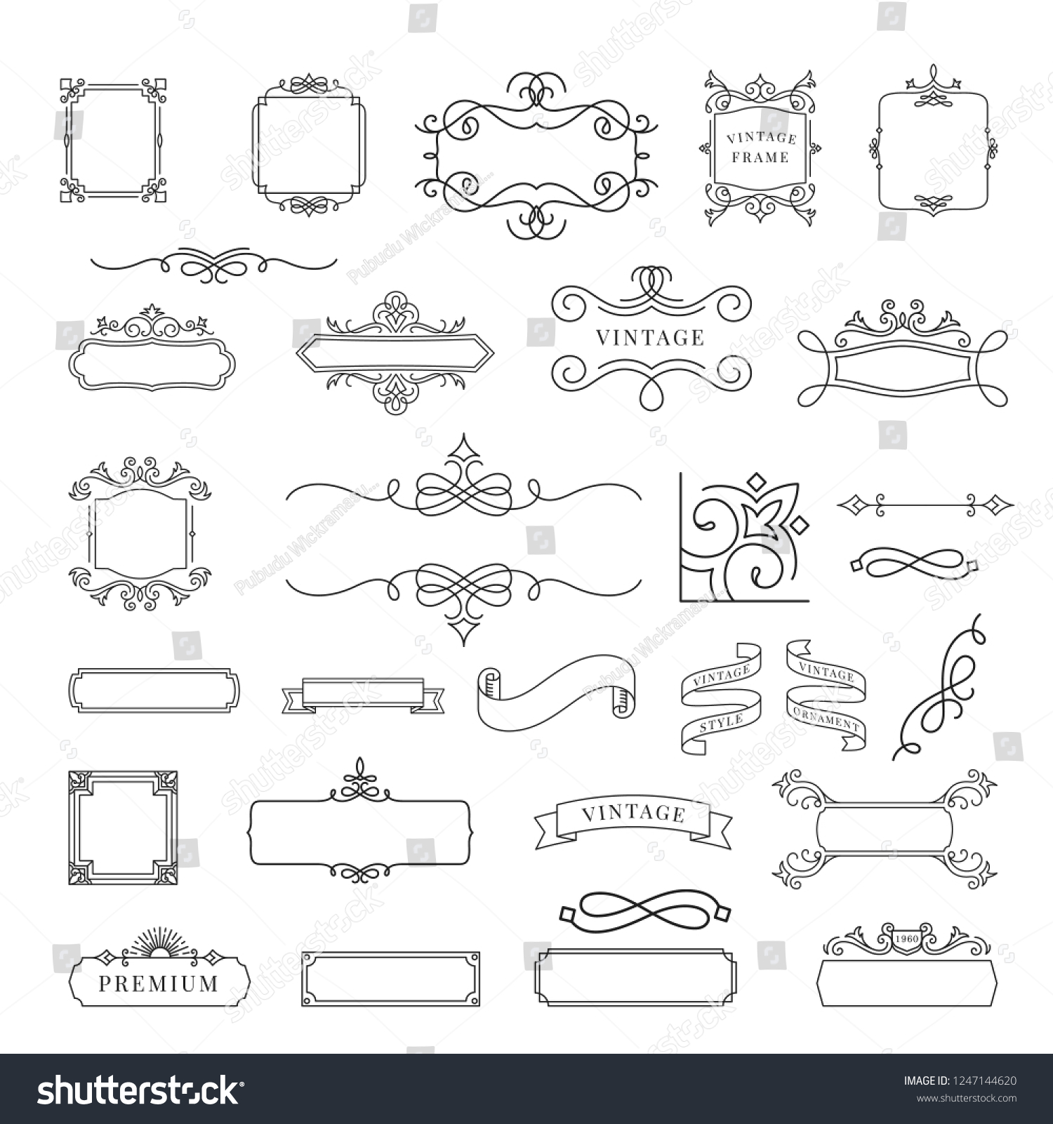 Collection Vintage Ornament Frame Illustration Vector Stock Vector Royalty Free