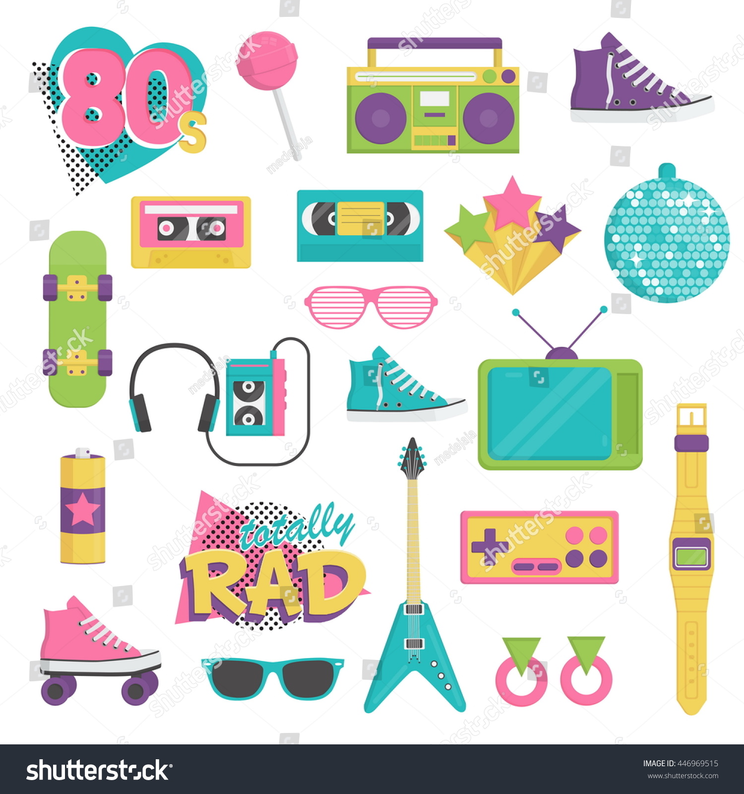 Collection Vintage Retro 1980s Style Items Stock Vector (Royalty Free ...