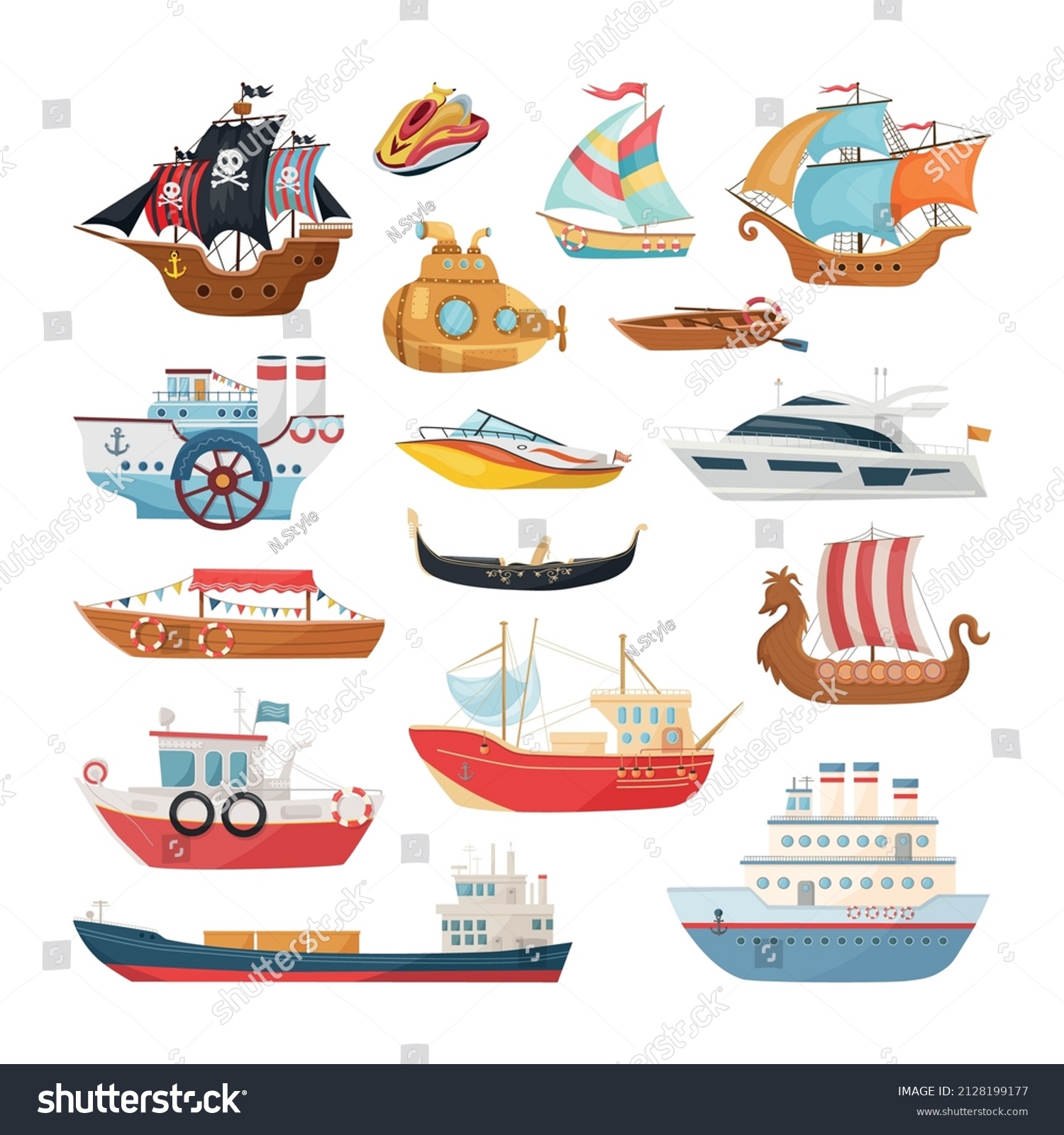 Collection Water Transport Cartoon Style Stock Vector (Royalty Free ...