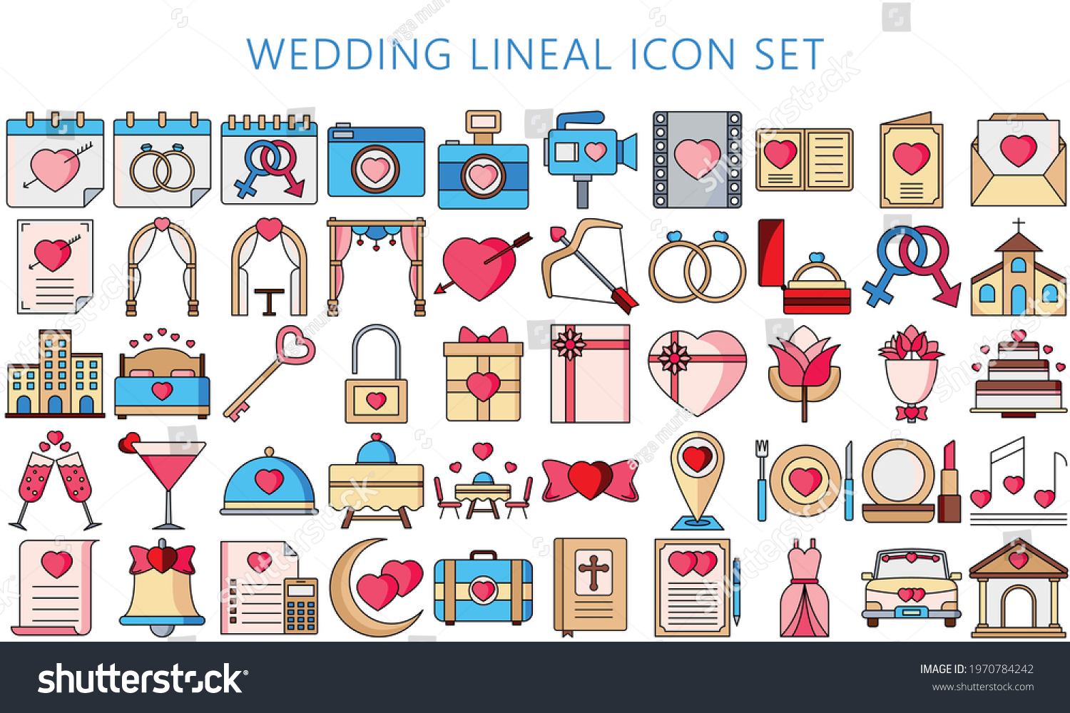 SVG of Collection of wedding lineal icons set, include decorations, invitation, heart, love and others. Used for modern concepts, web and apps. eps 10 ready convert to svg svg