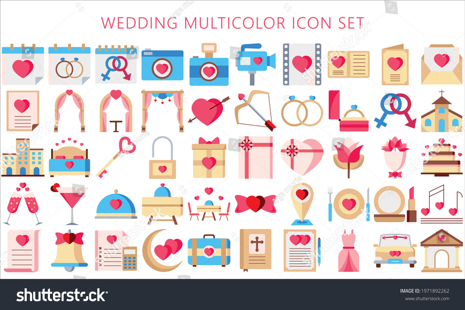 SVG of Collection of wedding multicolor icons set, include decorations, invitation, heart, love and others. Used for modern concepts, web and apps. eps 10 ready convert to svg svg