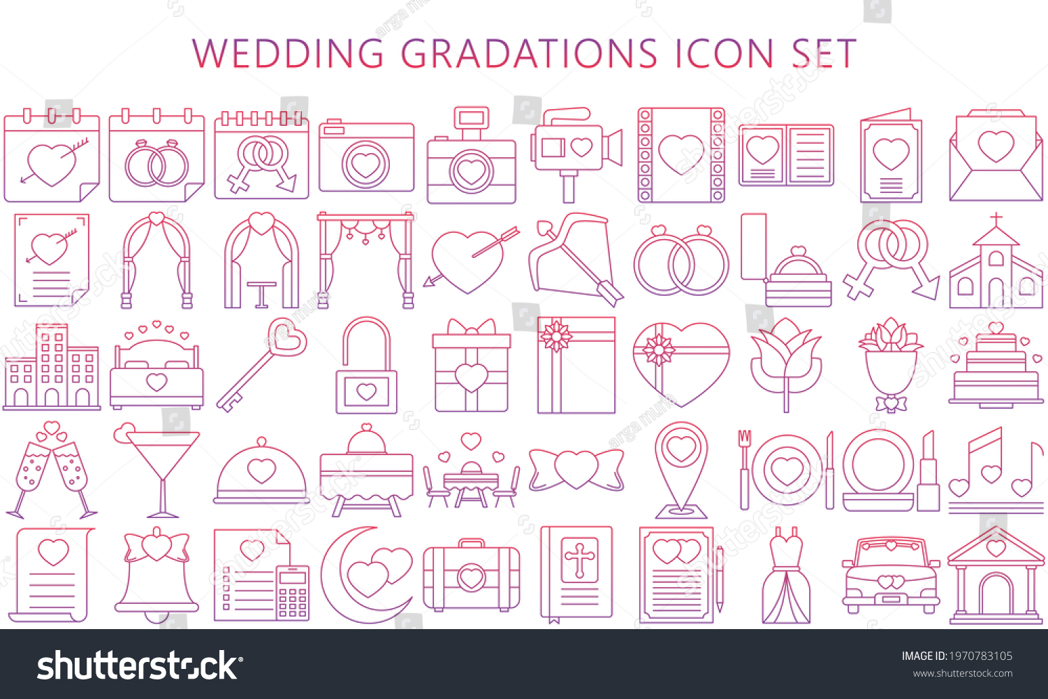 SVG of Collection of wedding thin line gradations icons set, include decorations, invitation, heart, love and others. Used for modern concepts, web and apps. eps 10 ready convert to svg svg