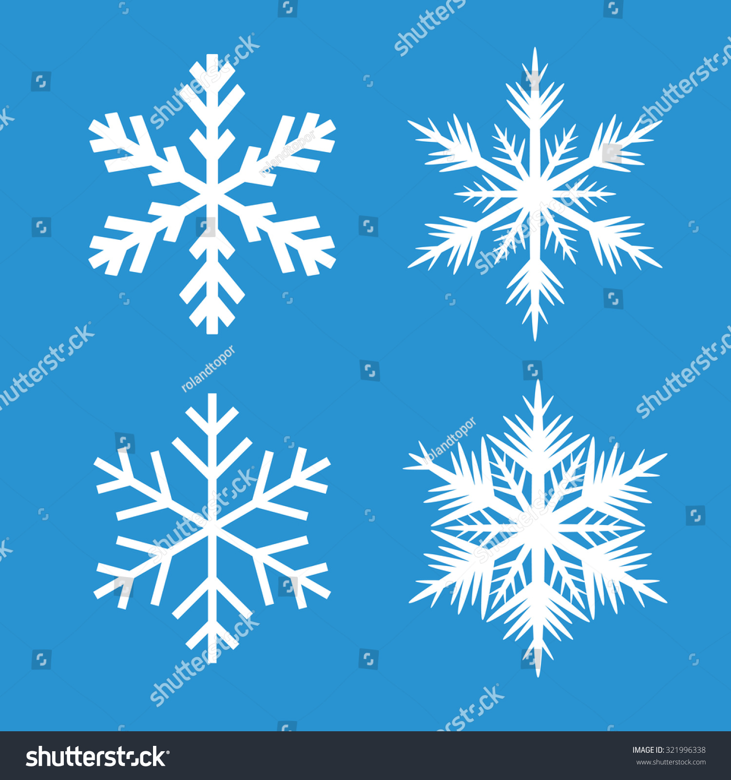 Collection White Snowflakes Blue Background Stock Vector Royalty Free