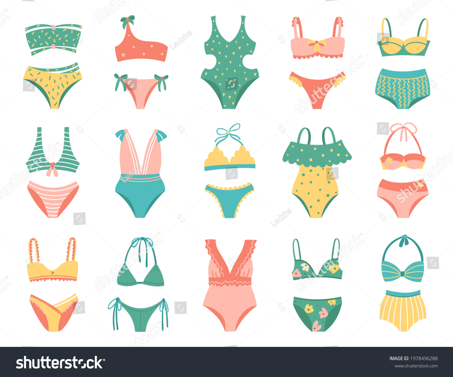 Collection Women Swimwear Isolated On White Stock Vector (Royalty Free ...