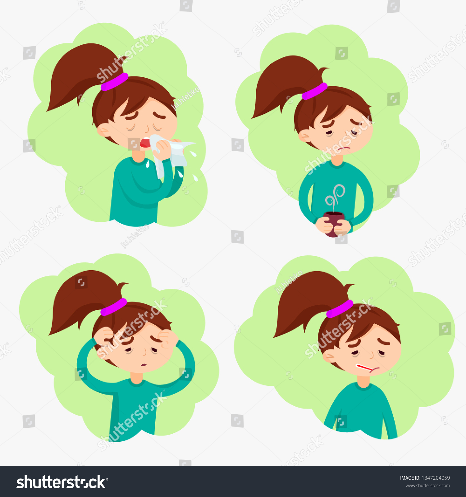 Collection Women Illnesses Symptomps Flat Cartoon Stock Vector (Royalty ...