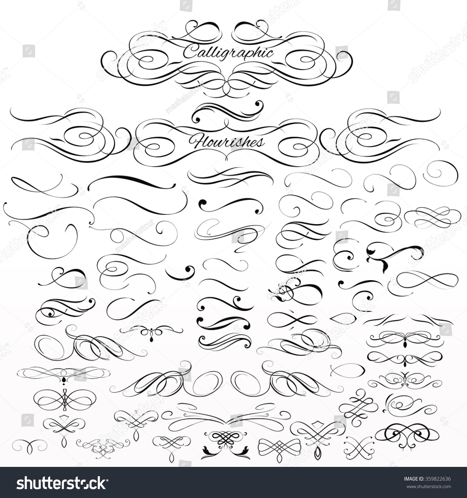 Collection Or Set Of Vintage Styled Calligraphic Flourishes Stock ...