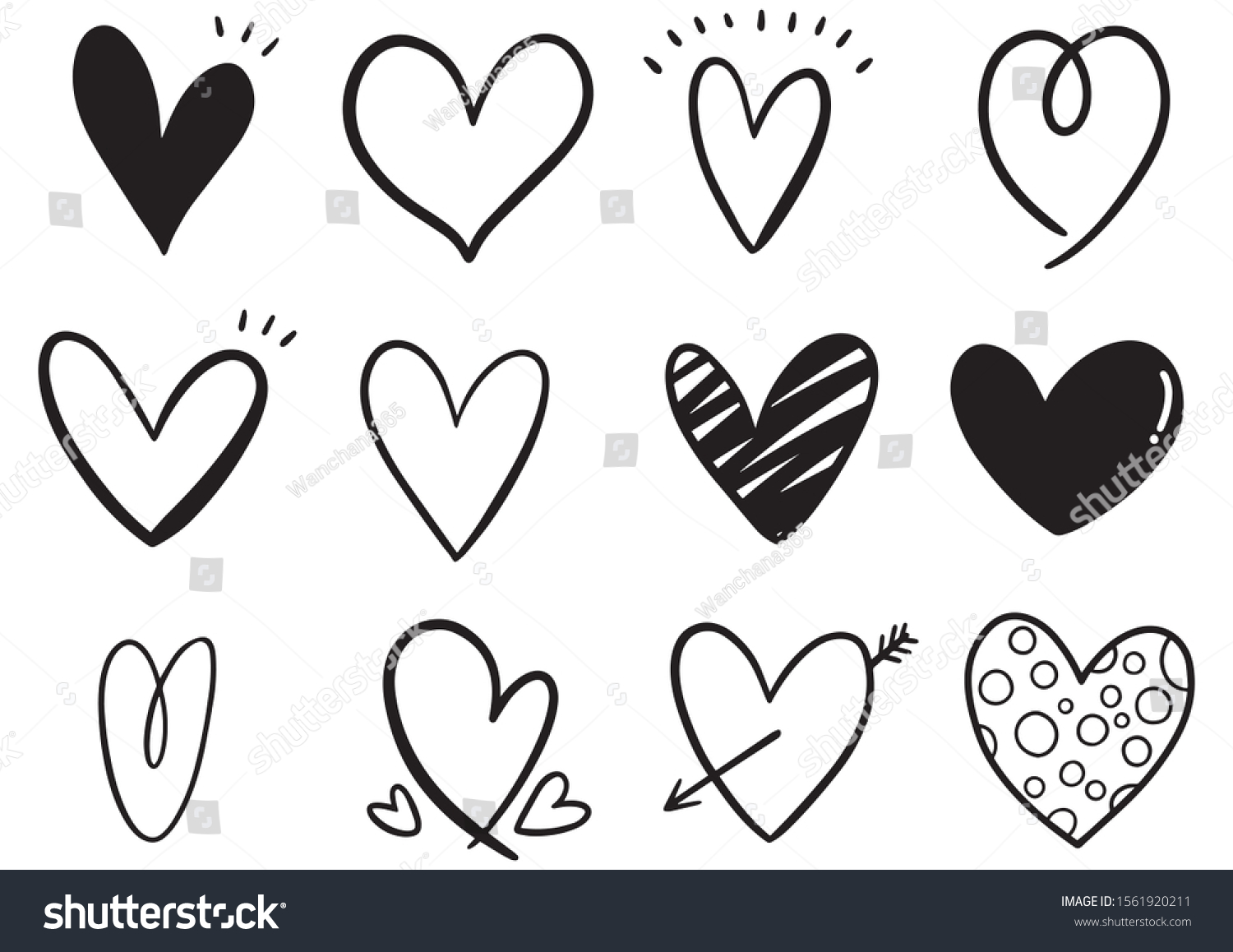 Collection Set Hand Drawn Scribble Hearts Stock Vector (Royalty Free ...