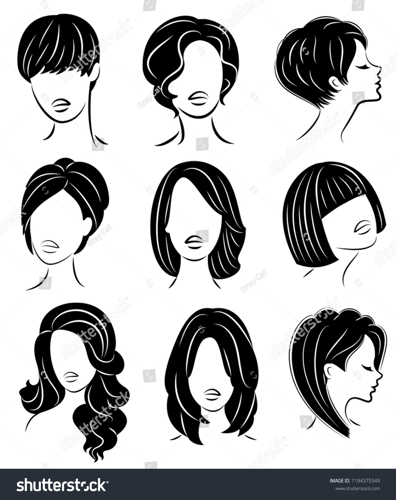 Collection Silhouette Head Sweet Lady Girl Stock Vector Royalty Free 1194375349 Shutterstock 3299