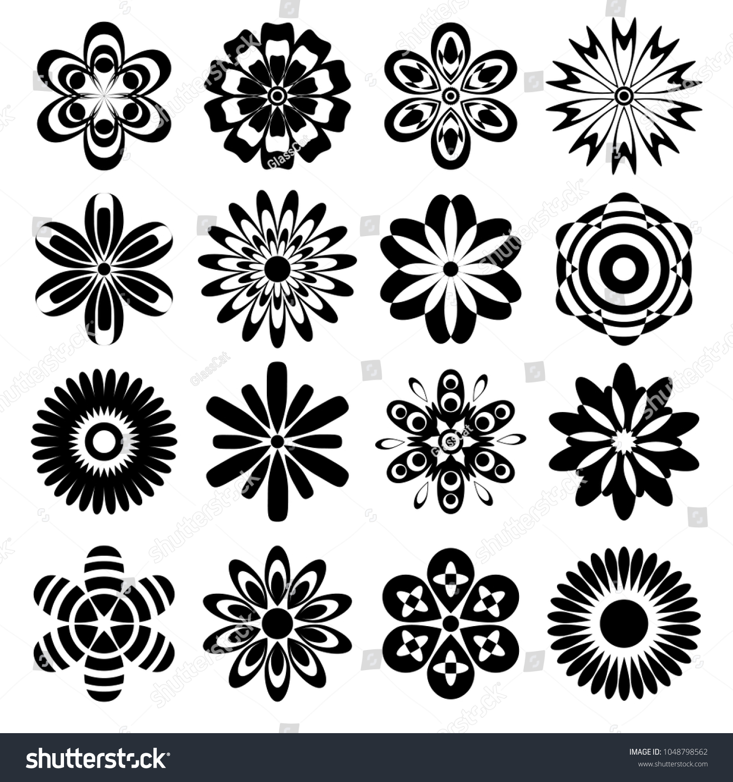 Collection Stickers Flowers Set Silhouettes Flowers Stock Vector ...