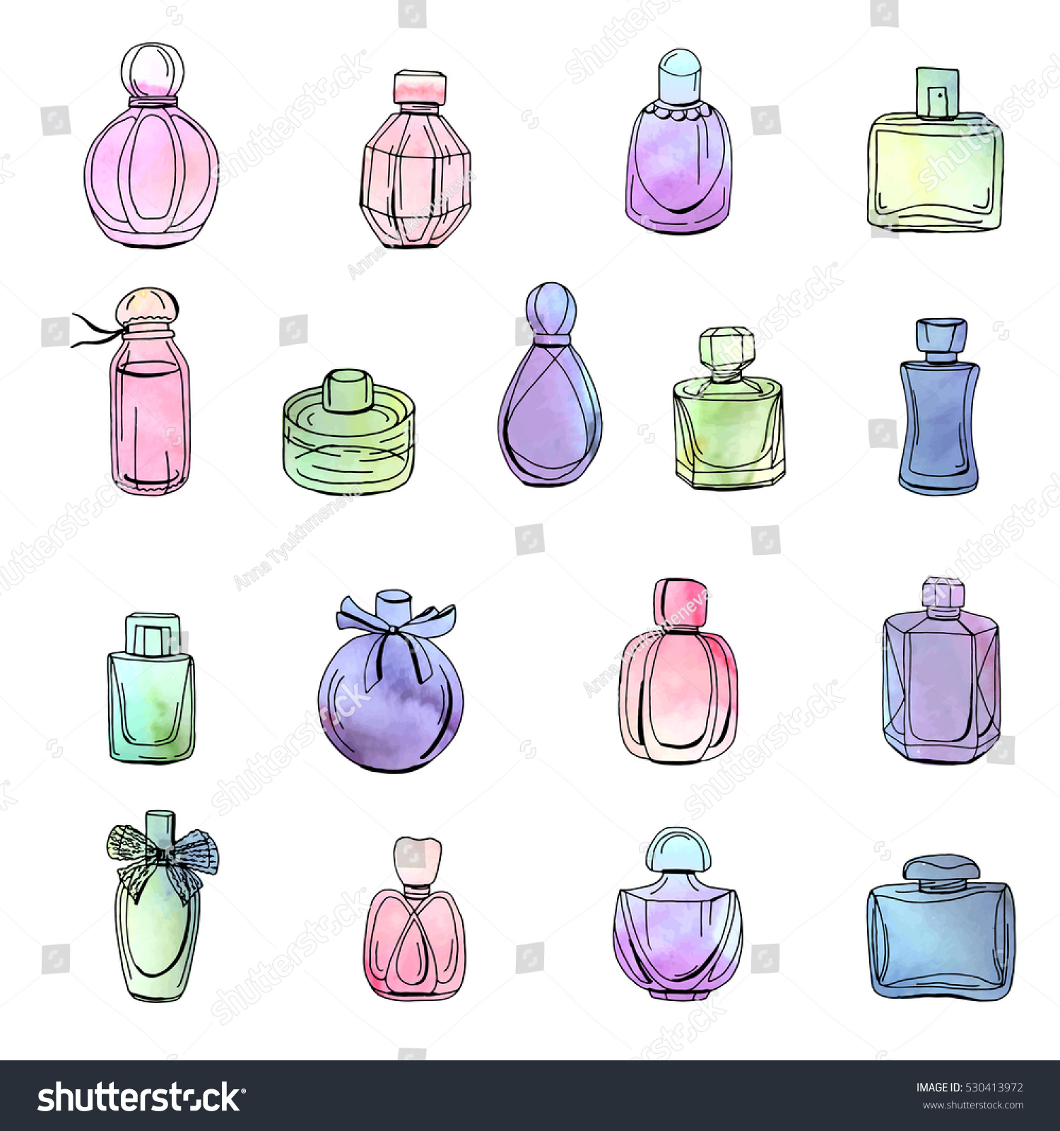 Collection Different Bottles Woman Perfume Objects Stock Vector Royalty Free