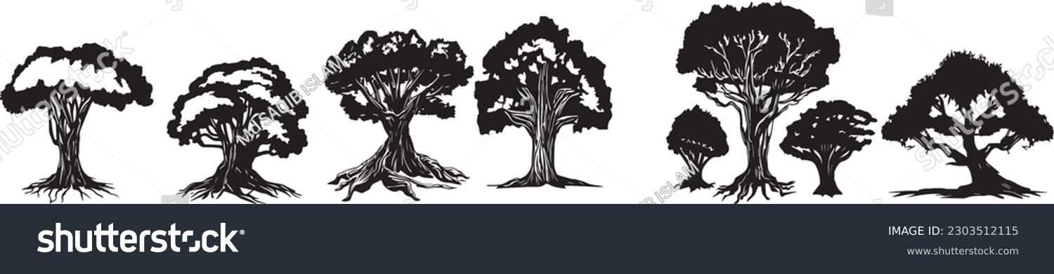 SVG of collections black tree isolated. silhuette tree isolated on white background svg