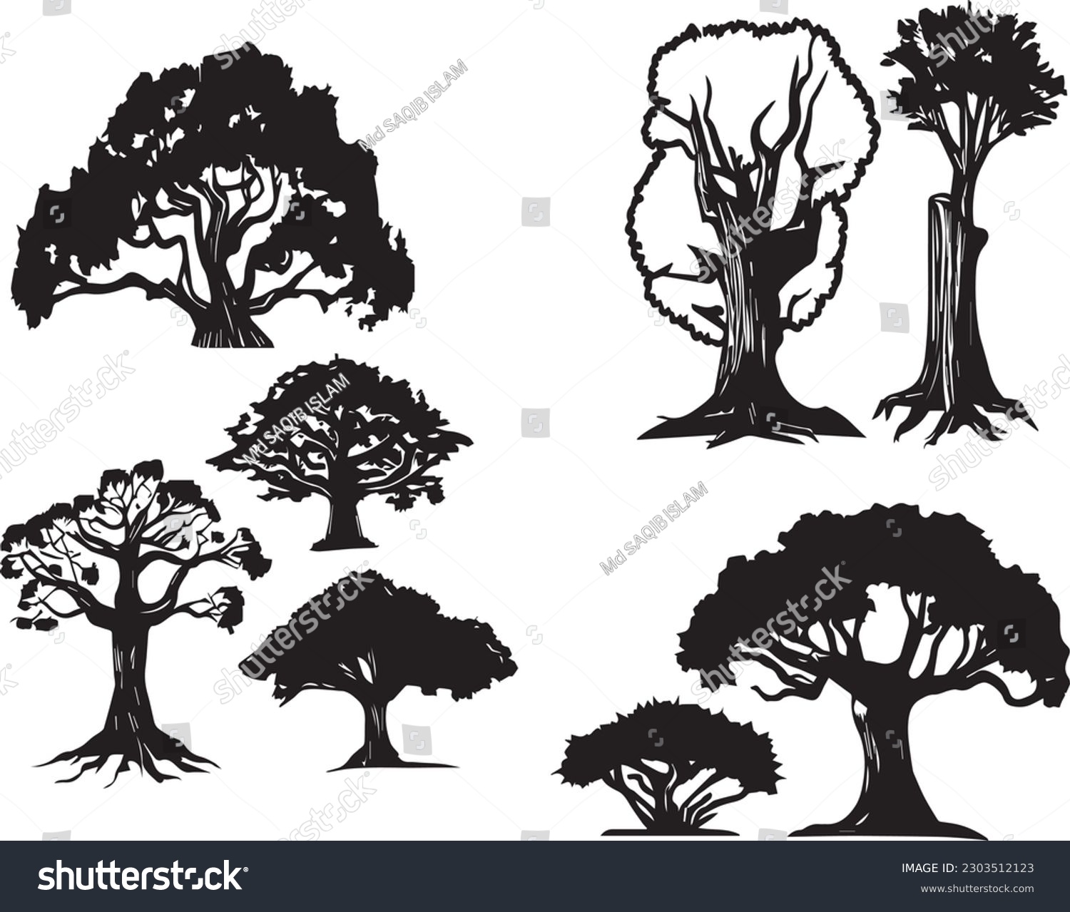 SVG of collections black tree isolated. silhuette tree isolated on white background svg