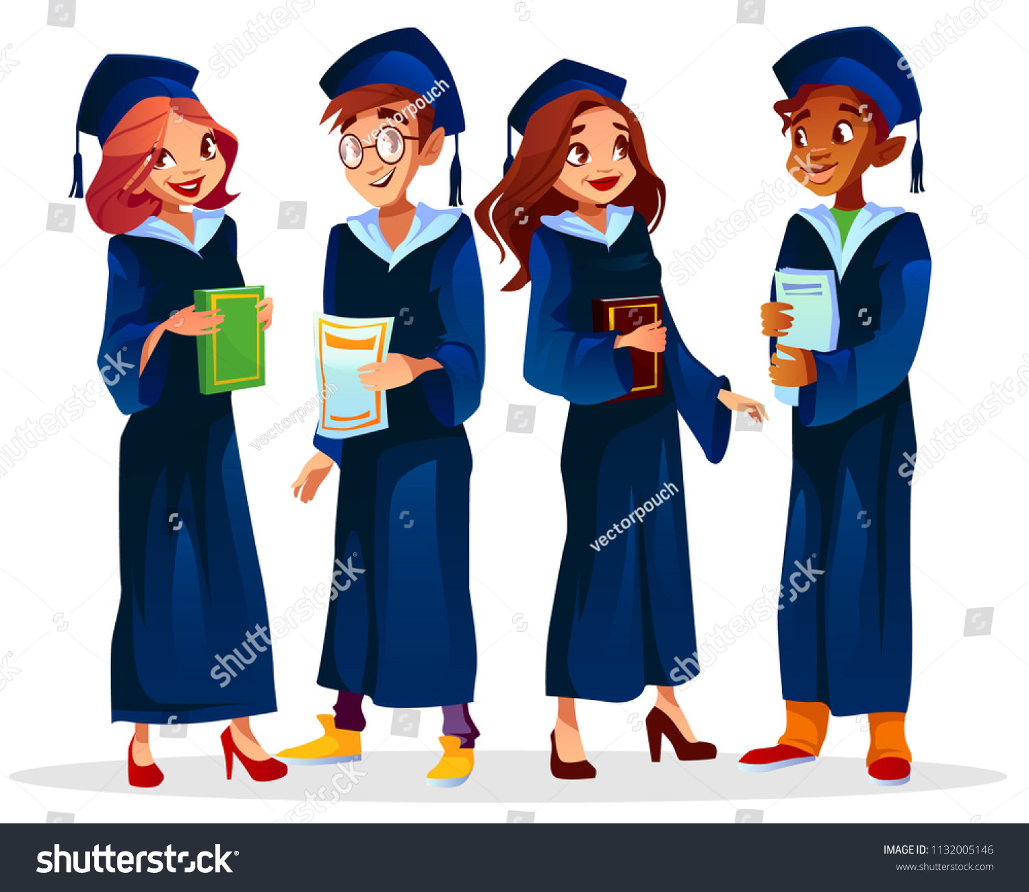 college university graduates vector illustration afro stock vector royalty free 1132005146