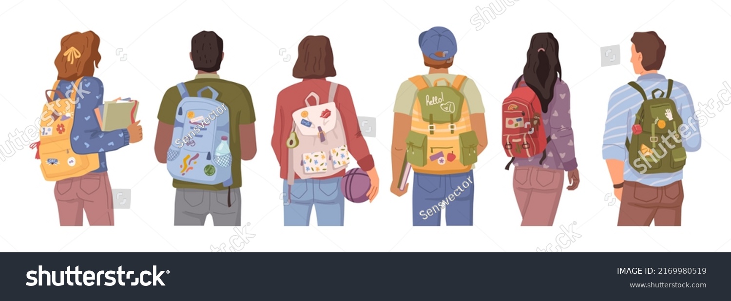 College University Students Backpacks On Their Stock Vector (Royalty ...