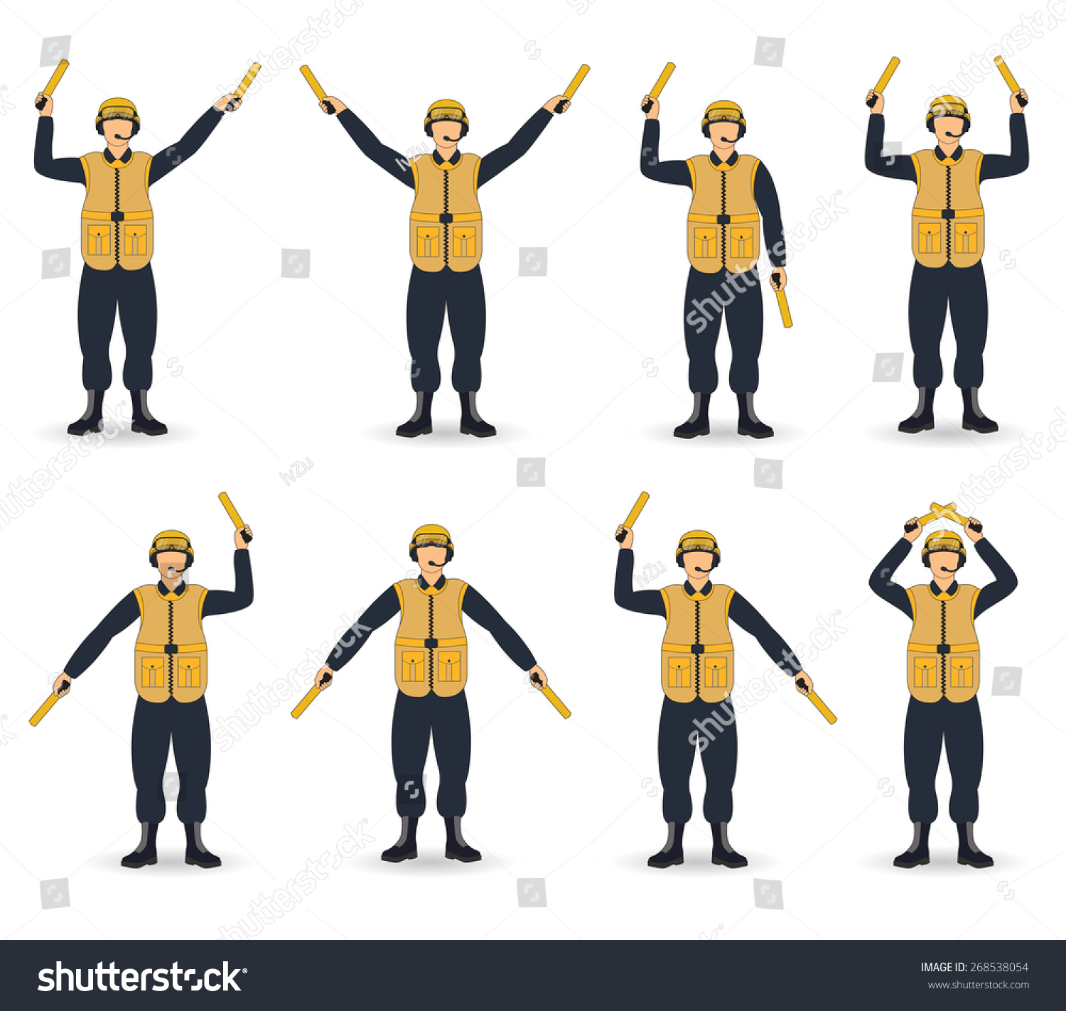 Color Aircraft Carrier Marshal Hand Signals Stock Vector 268538054