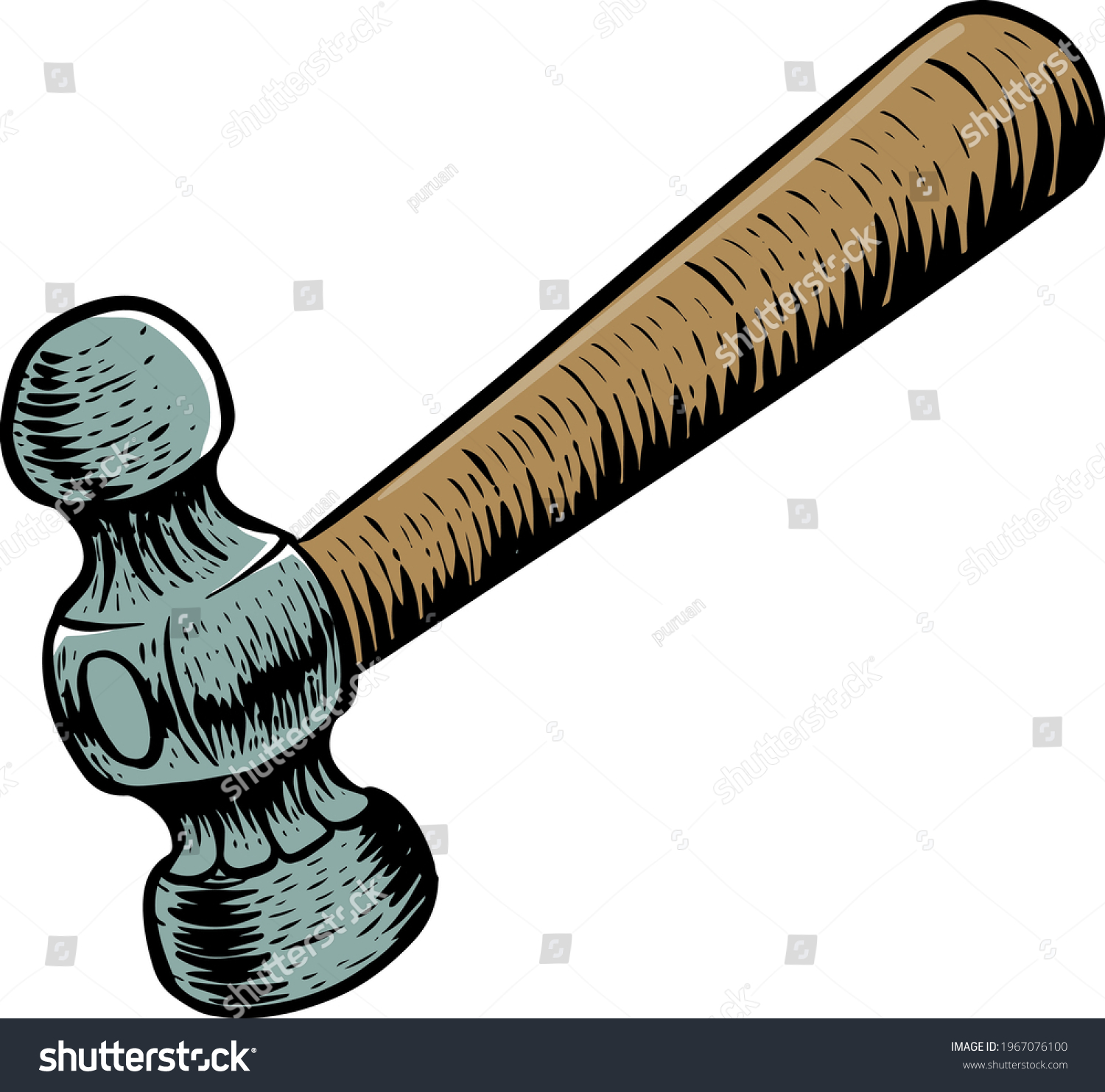 SVG of Color ball-peen hammer in woodcut drawing woodworking tool svg