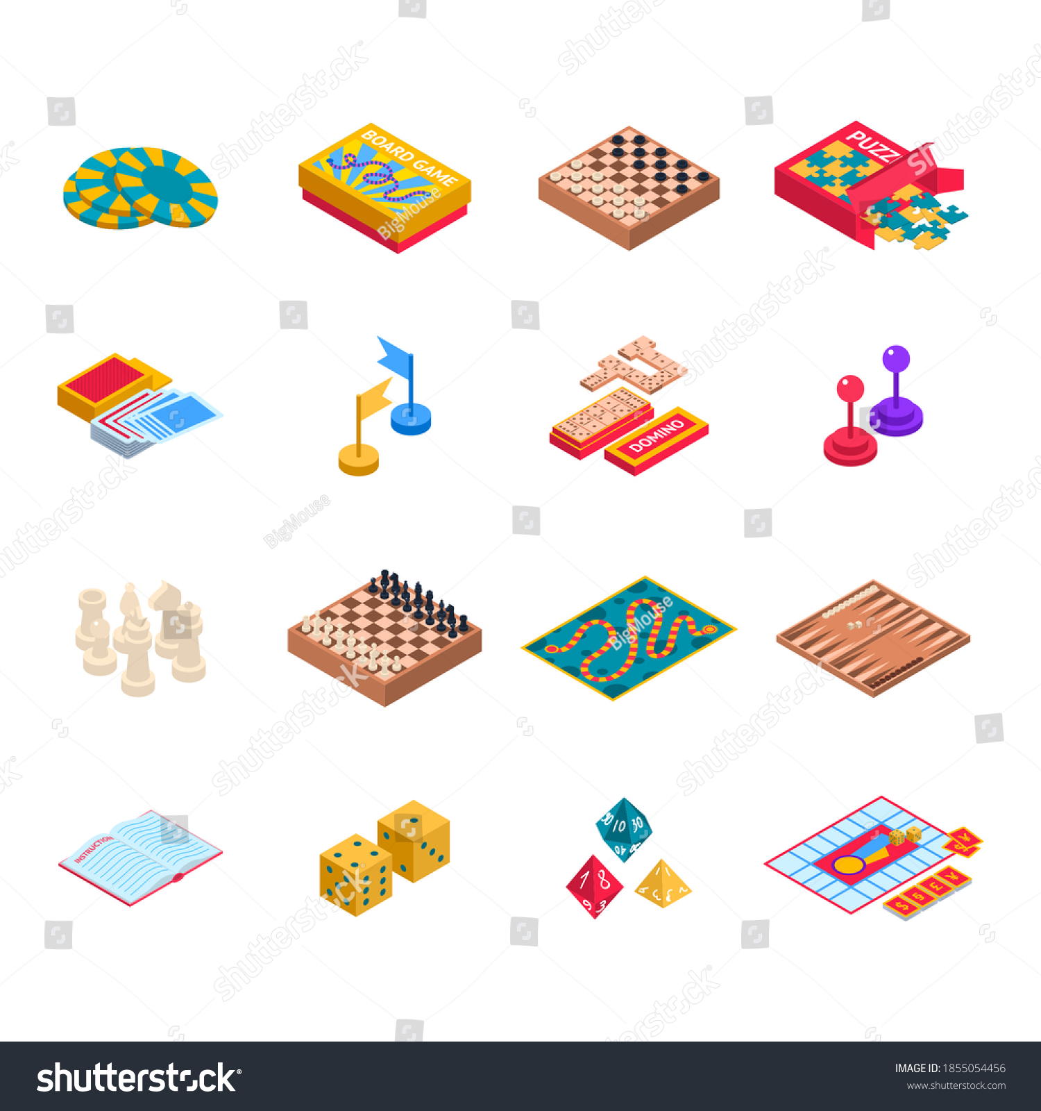 SVG of Color Board Games Icons Set 3d Isometric View Include of Domino, Chess, Dice and Puzzle. Vector illustration of Icon svg