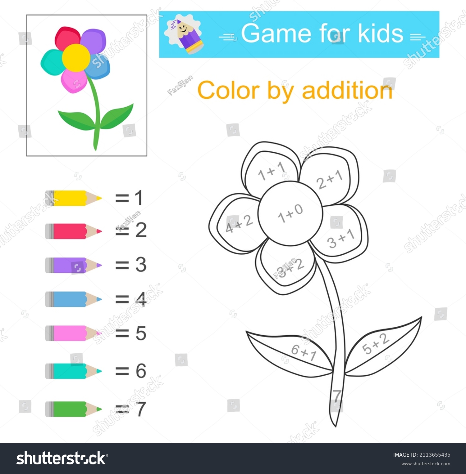 Color By Addition Math Activity Kids Stock Vector (Royalty Free ...