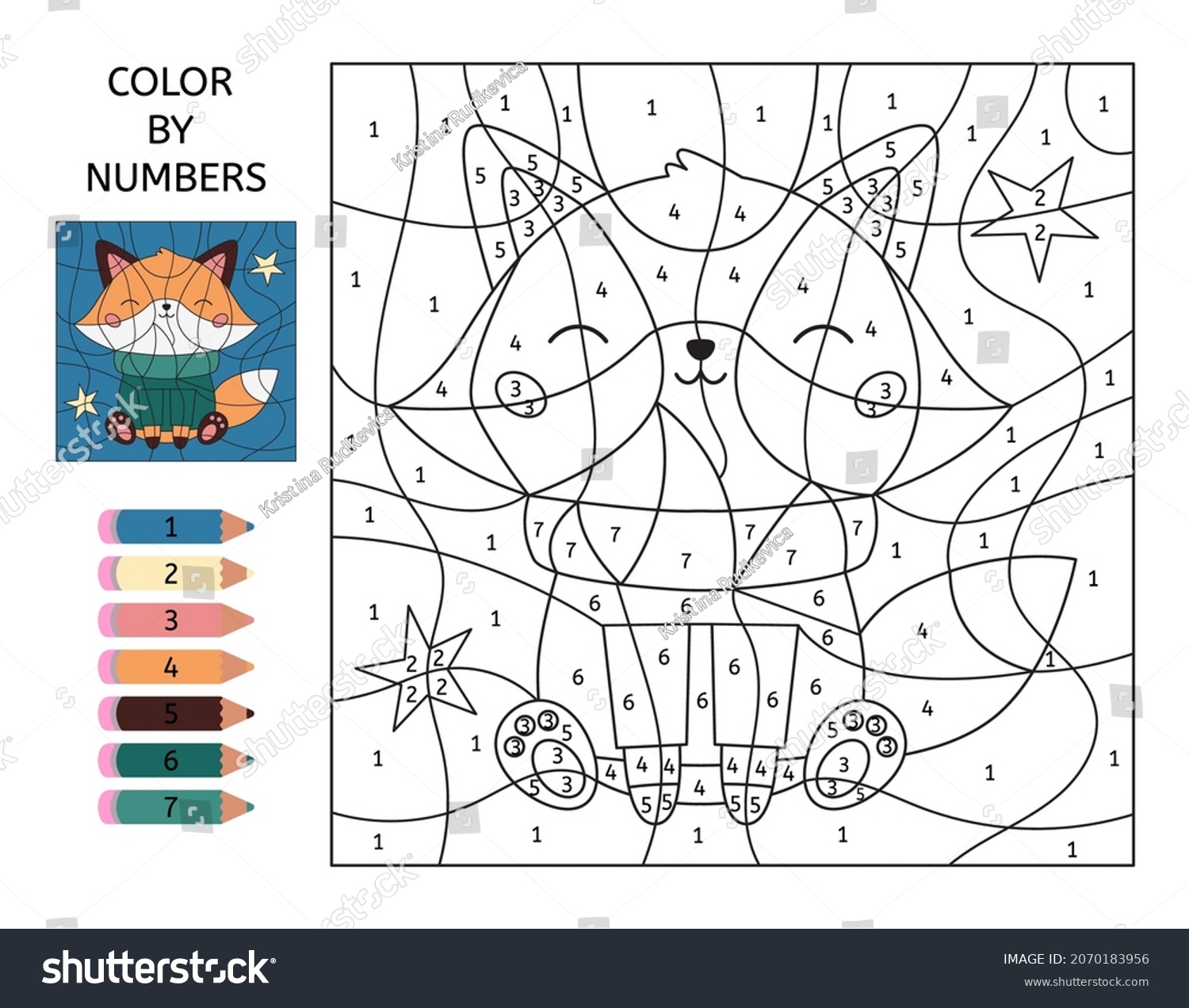 Color By Numbers Cute Cartoon Fox Stock Vector (Royalty Free ...