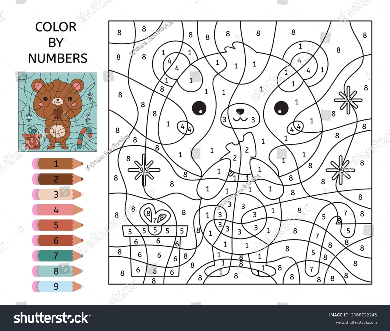 Color By Numbers Cute Kawaii Bear Stock Vector (Royalty Free ...