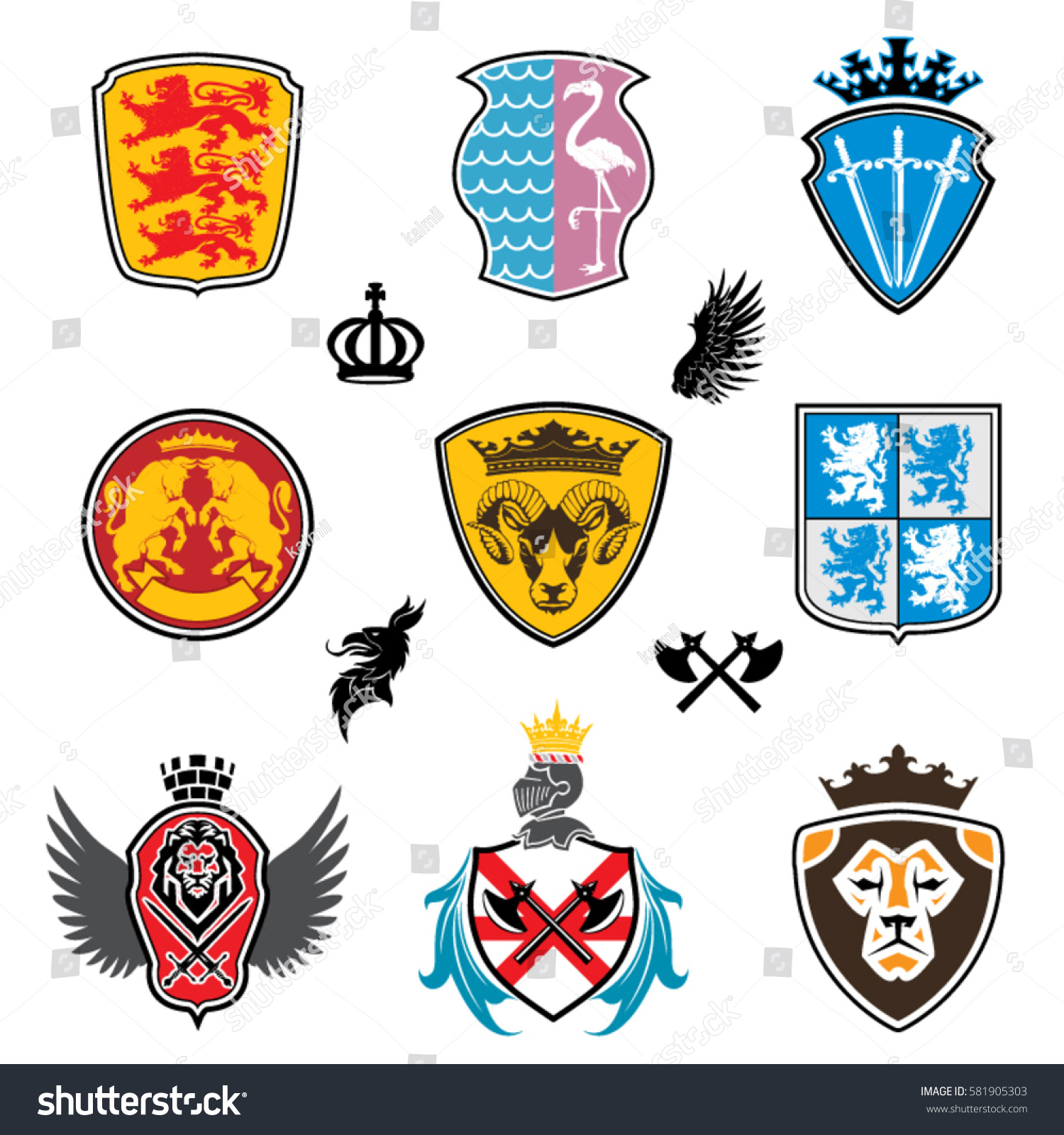 Color Collection Heraldry Set Nine Various Stock Vector 581905303 ...