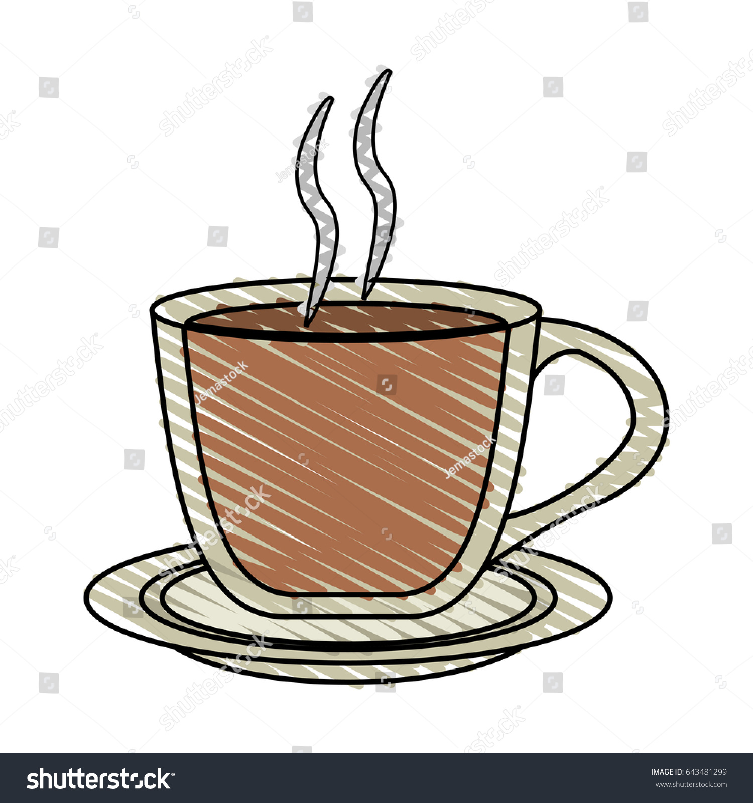 Color Crayon Stripe Cartoon Transparent Cup Of Coffee With Steam On Dish Color Crayon Stripe Cartoon Transparent Cup Of Coffee With Steam On Dish