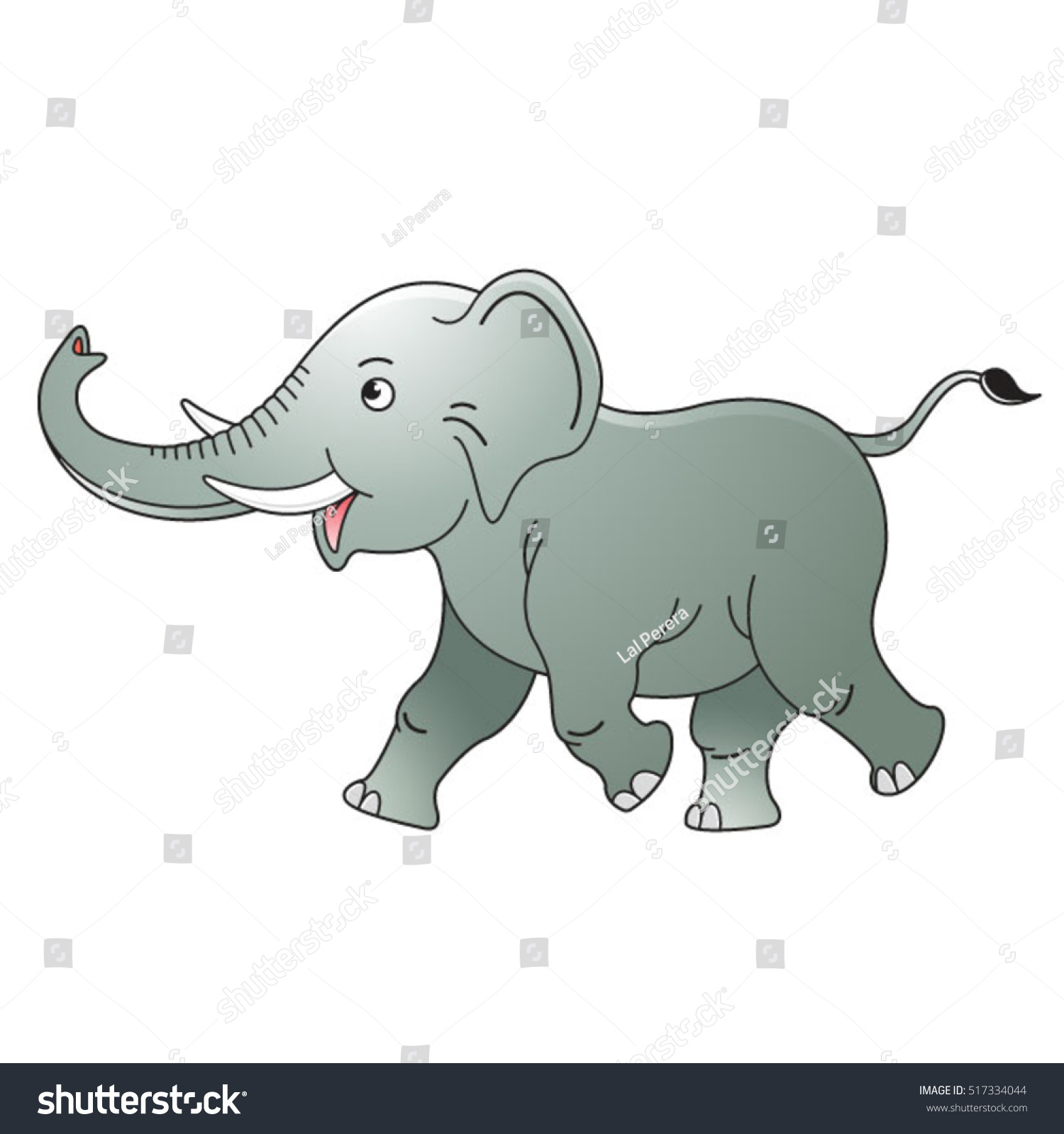 Color Cute Baby Elephant Walking Happilyvector Stock Vector Royalty Free